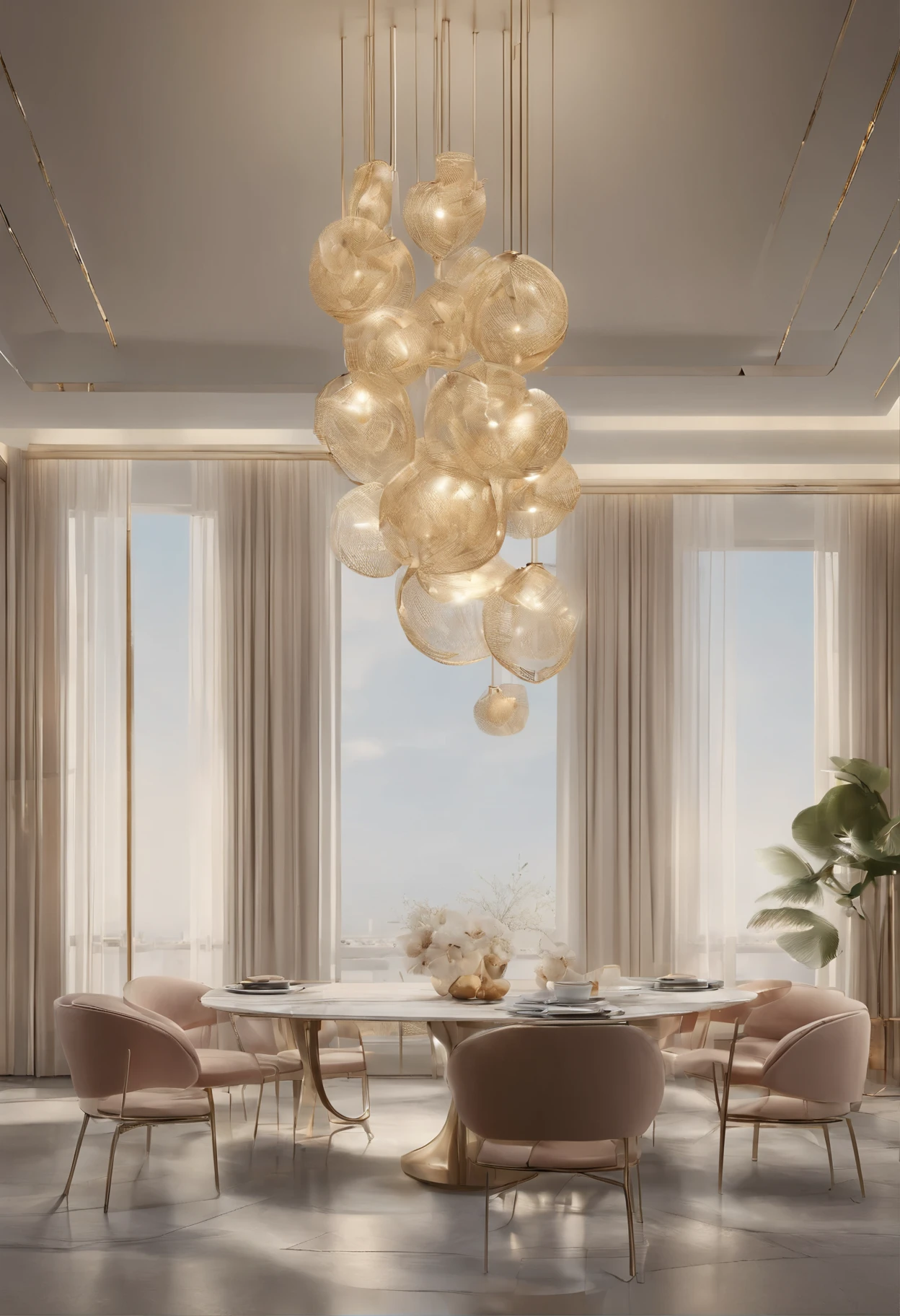 (best quality,4k,8k,highres,masterpiece:1.2),ultra-detailed,modern pendant lamps,contemporary hanging lights,stylish lighting fixtures,metallic shades,sleek design,luminous glow,artistic illumination,vibrant colors,sophisticated atmosphere,interior decor,futuristic style,architectural elements,abstract shapes,elegant reflections,intricate details,creative patterns,ambient lighting,luxurious ambiance,high-tech materials,innovative craftsmanship,seamless integration,minimalist aesthetic,striking compositions,interplay of light and shadow,refined elegance,harmonious arrangement,breathtaking visual impact,mesmerizing beauty,visually stunning,ethereal glow