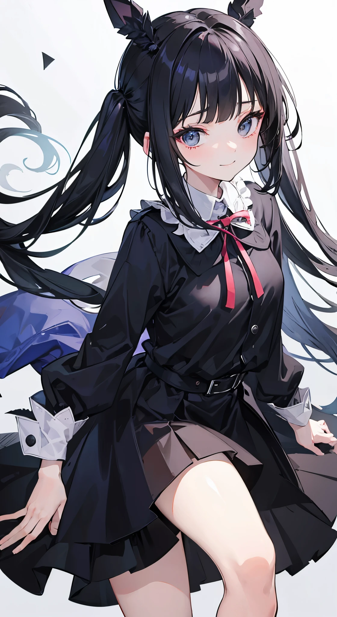 ((masterpiece,best quality))、only one woman,black eyes,black low pigtails,blunt bangs,hime cut,smile,delicate hands,anime,illustration,Two dimensions,beautiful girl,Erase extra arms,Erase extra legs,Erase extra fingers,other color clothes,same hairstyle