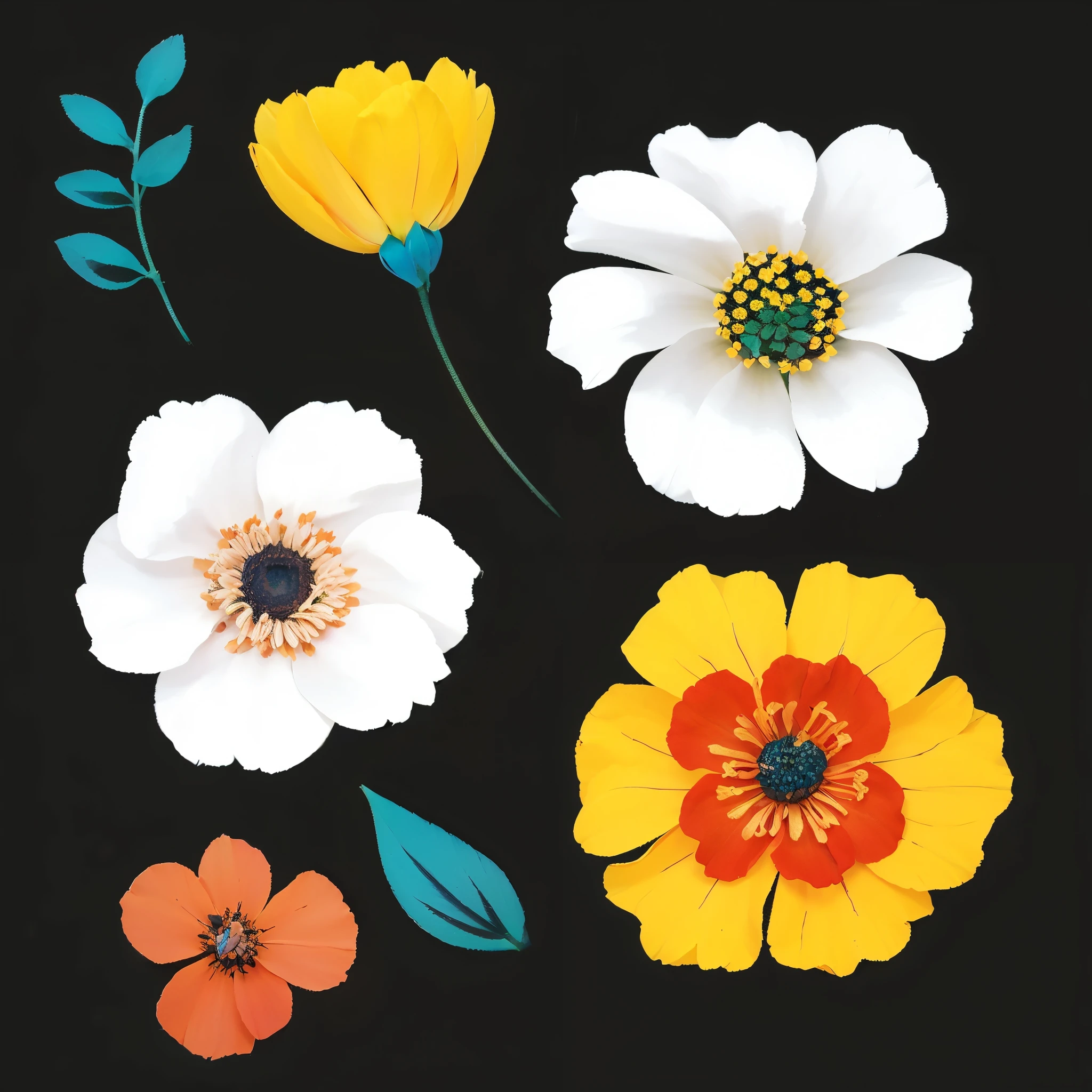 flores coloridas, realistas, pintura digital