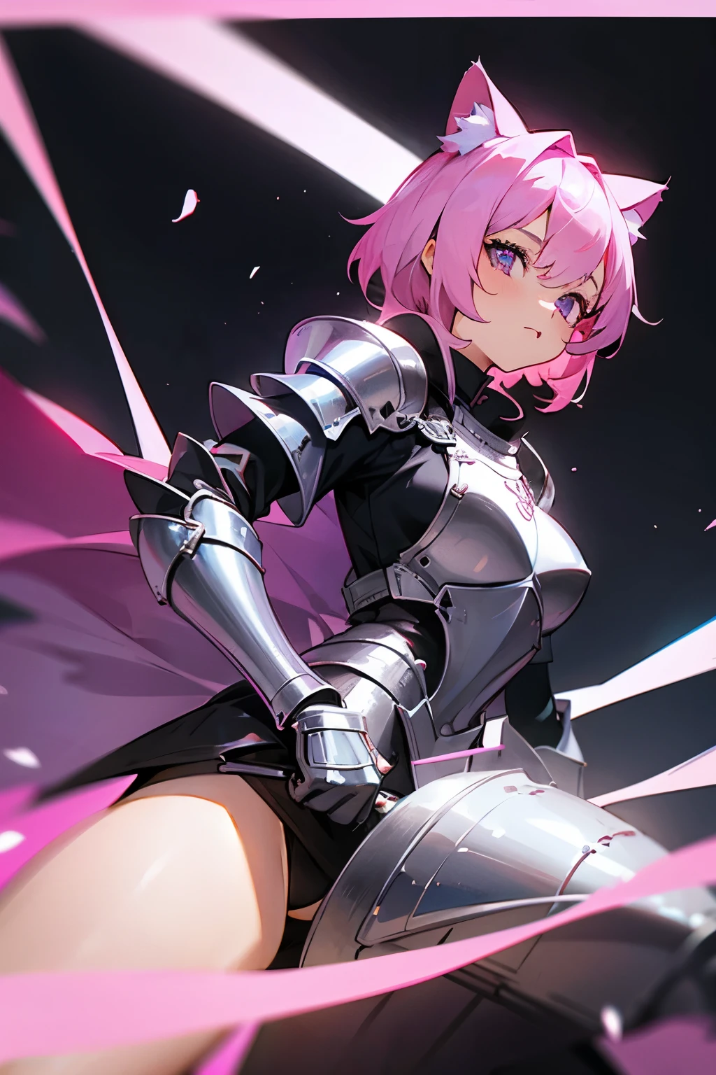 Cute girl, pink hair, violet eyes, cat ears, knight armor, Femboy, My girl, girl