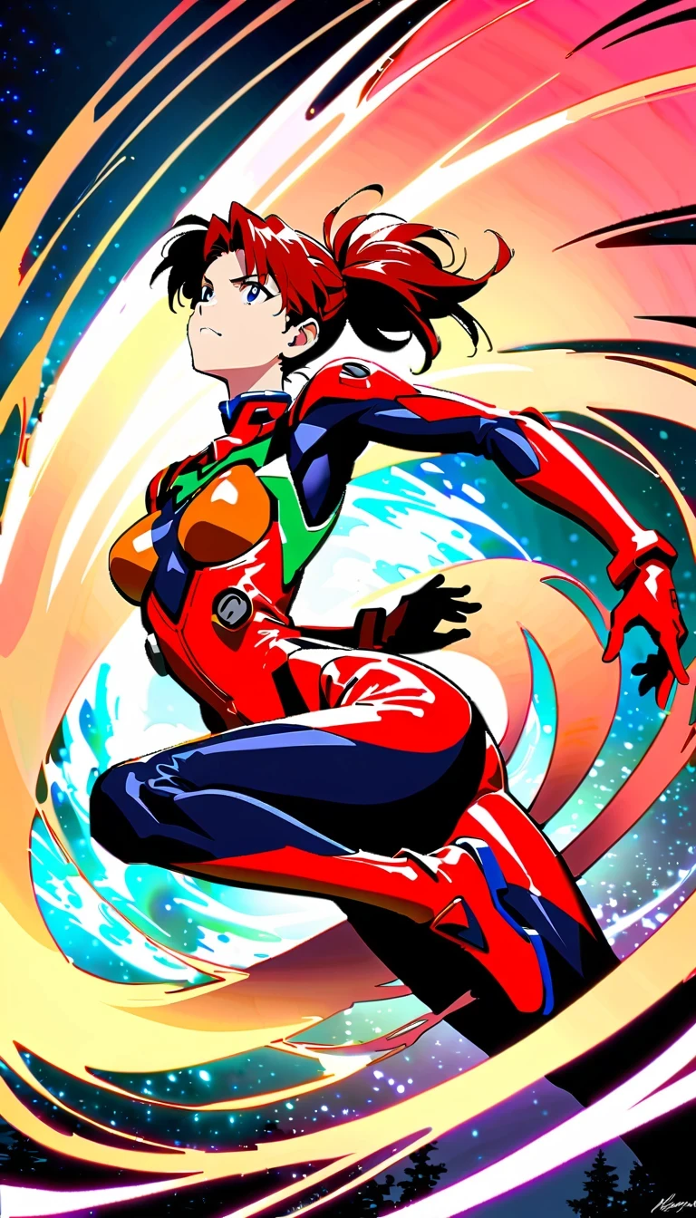 whole body，Neon Genesis Evangelion, Asuka Langley Soryu, Red hair, confident, Strong, Pilot uniform, EVA unit, anime style, detailed facial features, dynamic poses, bright colors, high quality, fair, absurd
