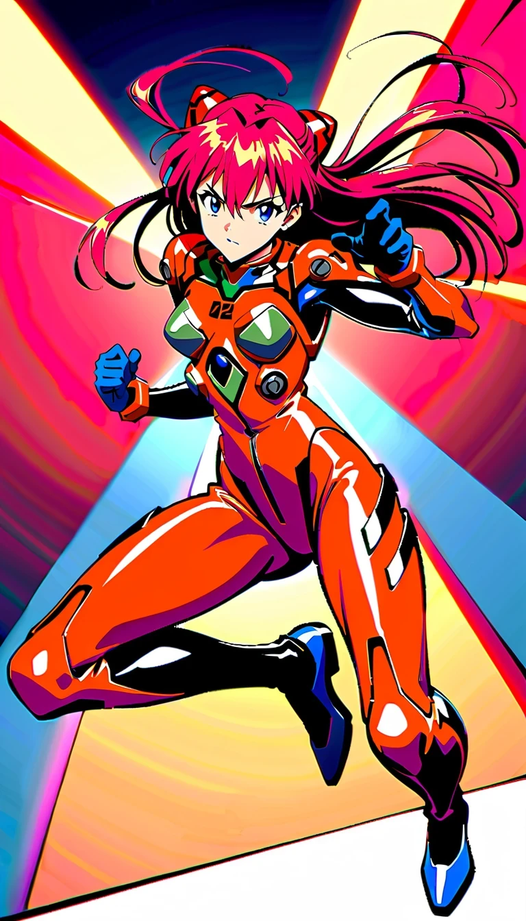 whole body，Neon Genesis Evangelion, Asuka Langley Soryu, Red hair, confident, Strong, Pilot uniform, EVA unit, anime style, detailed facial features, dynamic poses, bright colors, high quality, fair, absurd
