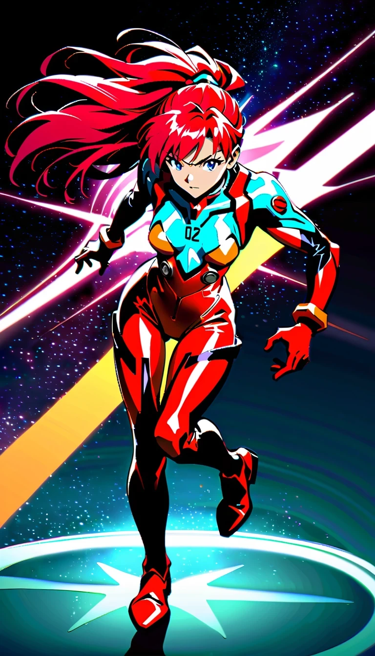 whole body，Neon Genesis Evangelion, Asuka Langley Soryu, Red hair, confident, Strong, Pilot uniform, EVA unit, anime style, detailed facial features, dynamic poses, bright colors, high quality, fair, absurd
