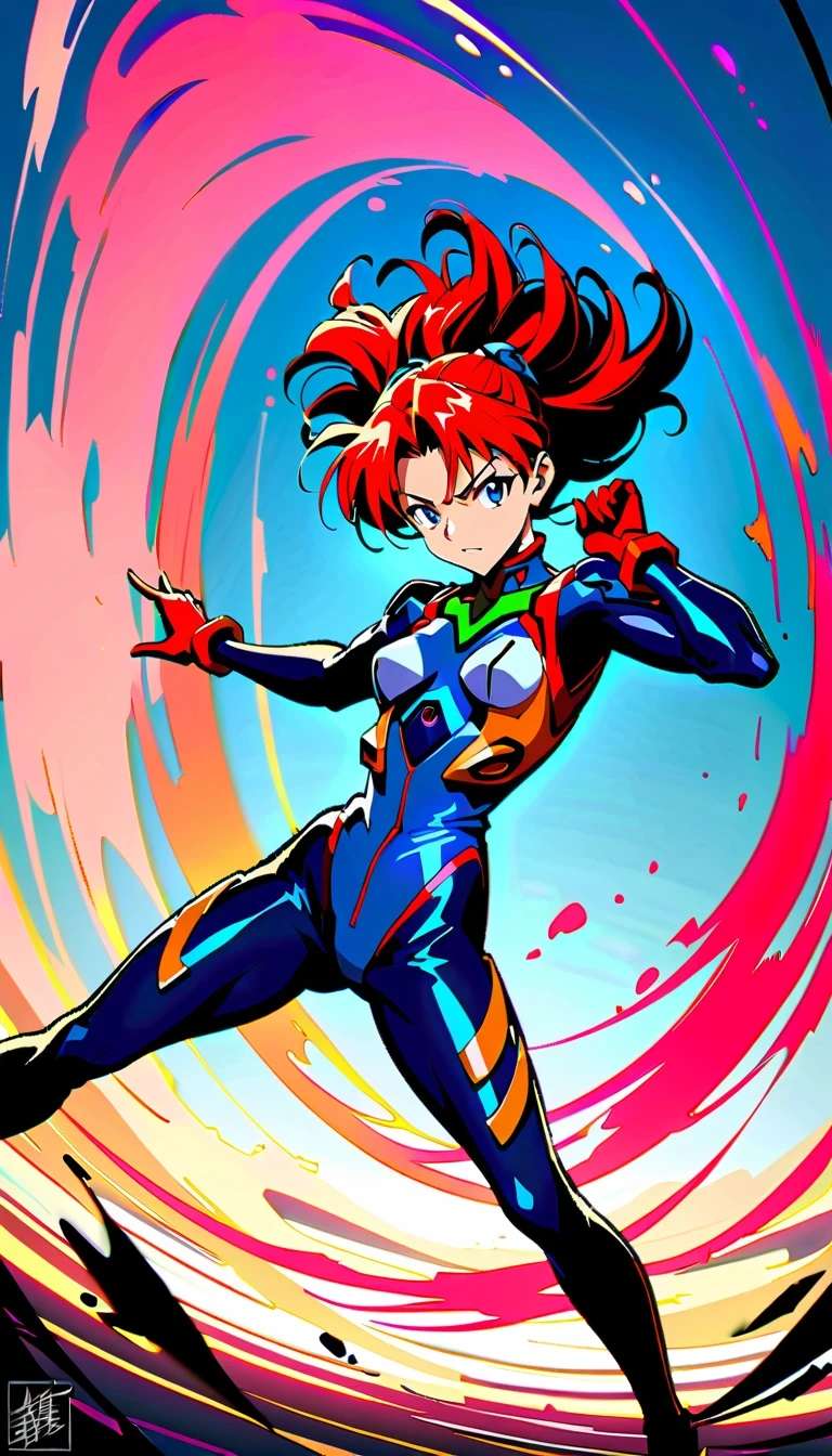 whole body，Neon Genesis Evangelion, Asuka Langley Soryu, Red hair, confident, Strong, Pilot uniform, EVA unit, anime style, detailed facial features, dynamic poses, bright colors, high quality, fair, absurd
