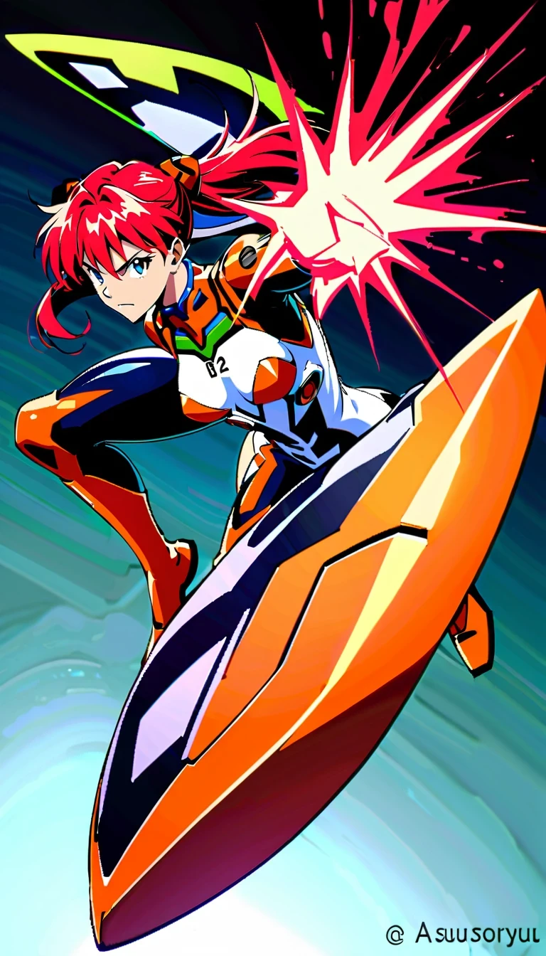 whole body，Neon Genesis Evangelion, Asuka Langley Soryu, Red hair, confident, Strong, Pilot uniform, EVA unit, anime style, detailed facial features, dynamic poses, bright colors, high quality, fair, absurd
