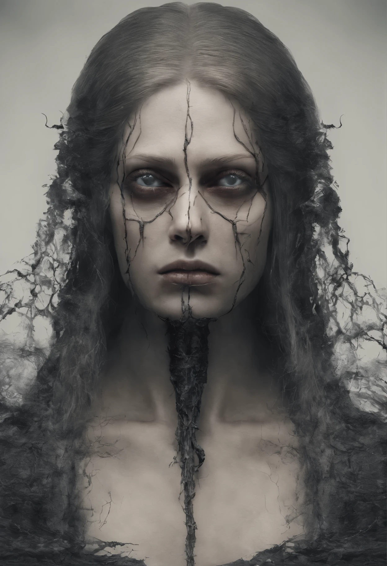 (mesa:1.2), melhor qualidade, high resolution, (lindos olhos detalhados:1.6), rosto extra detalhado, Perfect Lighting, extremamente detalhes CG、Mulheres com cabelos longos、Lindas fezes、astuto、The face is hidden by the hair、roupas desgrenhadas、