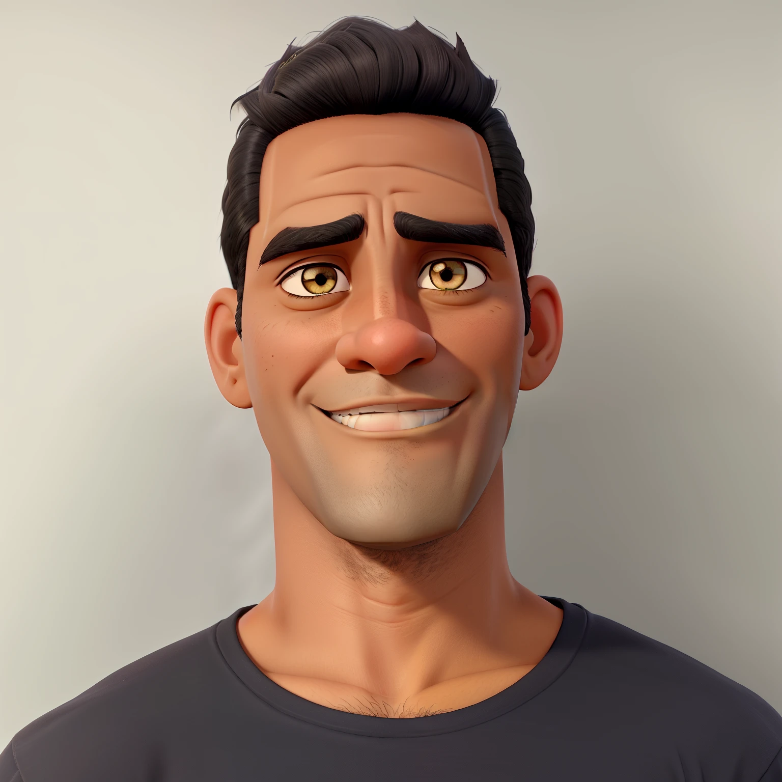 a dark-skinned middle aged man with black hair and dark eyes, Disney style, high quality