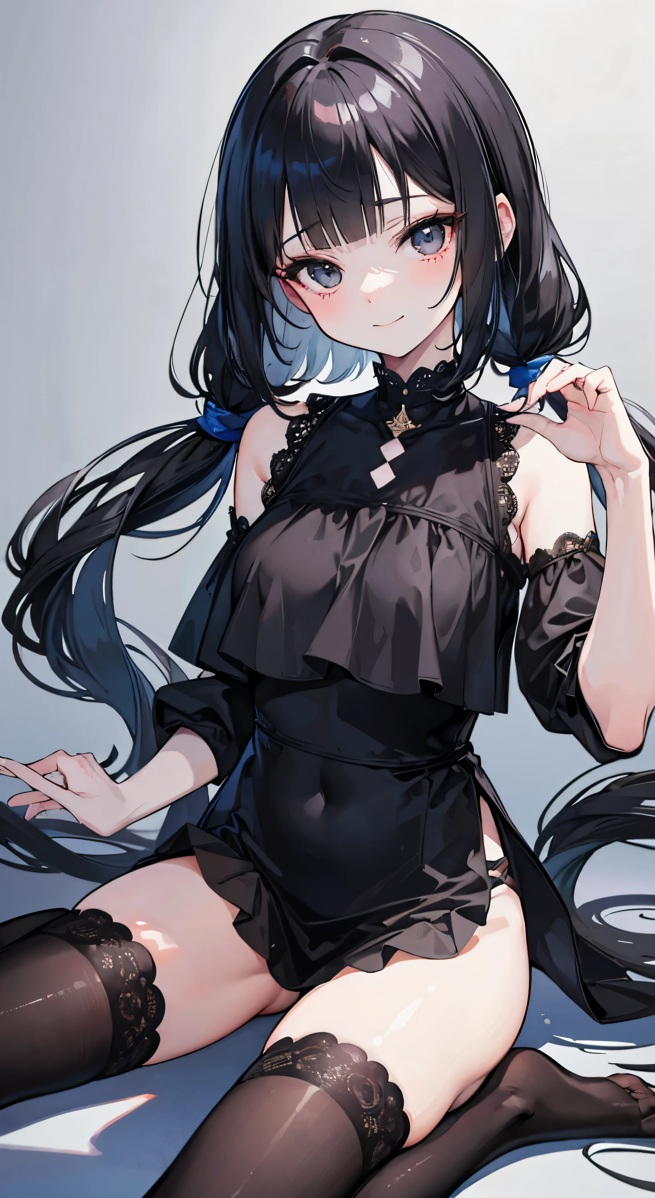 ((masterpiece,highest quality))、Only One Woman,black eye,black low pigtails,dull bangs,princess cut,smile,delicate hands,anime,figure,Two dimensions,beautiful girl,remove extra arms,remove extra legs,remove extra fingers