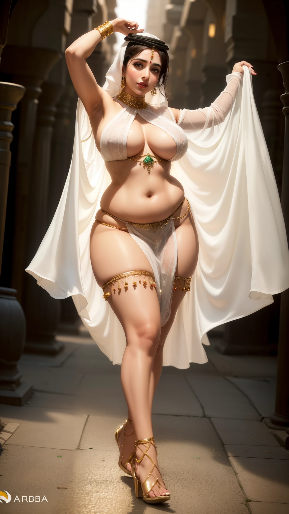 perfect face beautiful (arab:1.5) doctor in lace bra and saree wlop perfect full HDR body exposed midriff highleg  (flat chest) curvy indian (armpits:1.4) bellydancer 8k chubby high res knees ankles , (plump:1.2) , cleavage (shiny skin:1.2) (full body shot:1.5) (high heels:1.5) lace bra thong (karbala:1.4)  (outdoor:1.5) full body