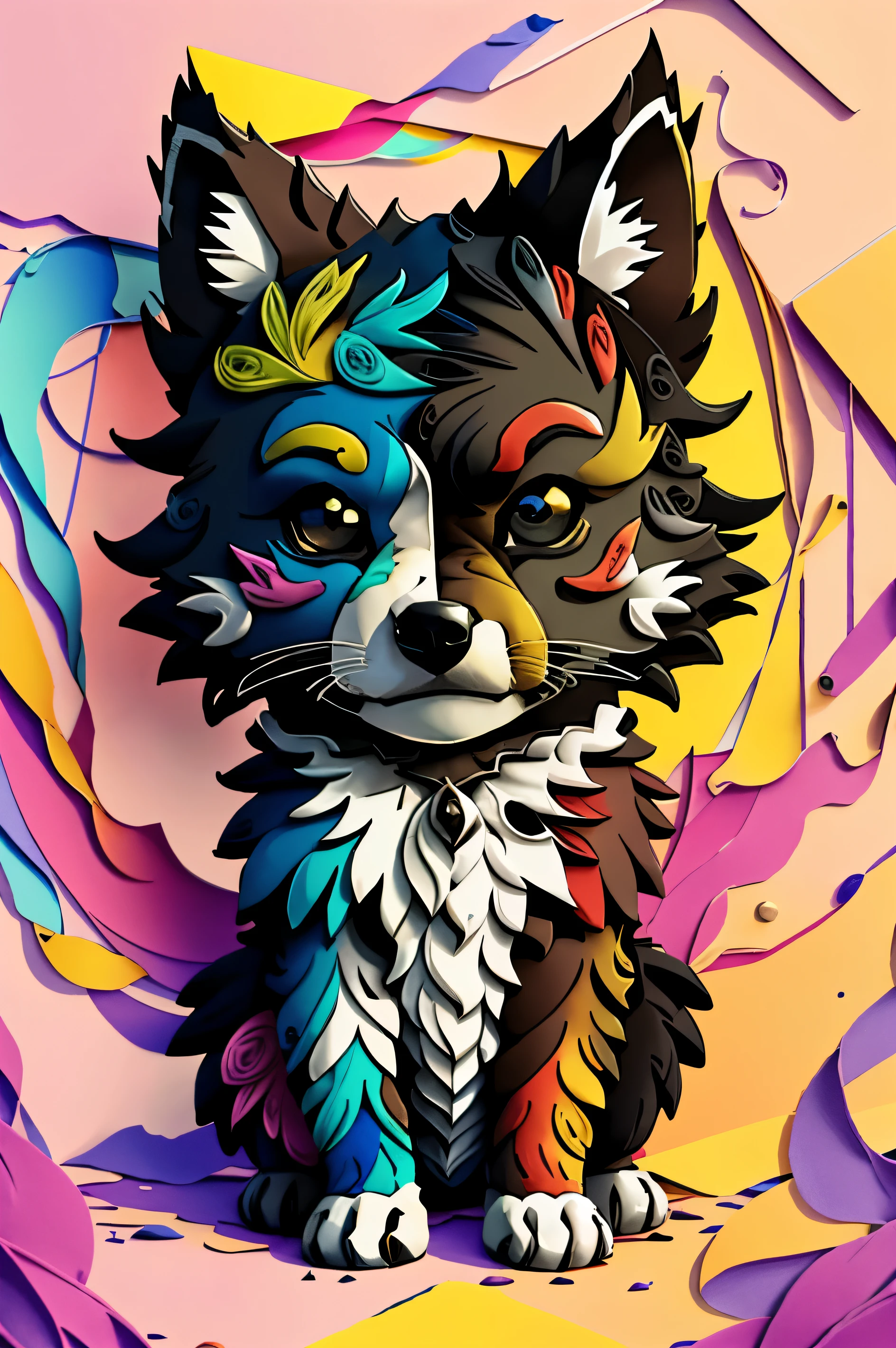 lobo,quilling de papel multidimensional, until, chibi, Yang08k, lindo, colorida, obras-primas, maximum quality, Melhor qualidade, until oficiale, Beautiful and aesthetic,