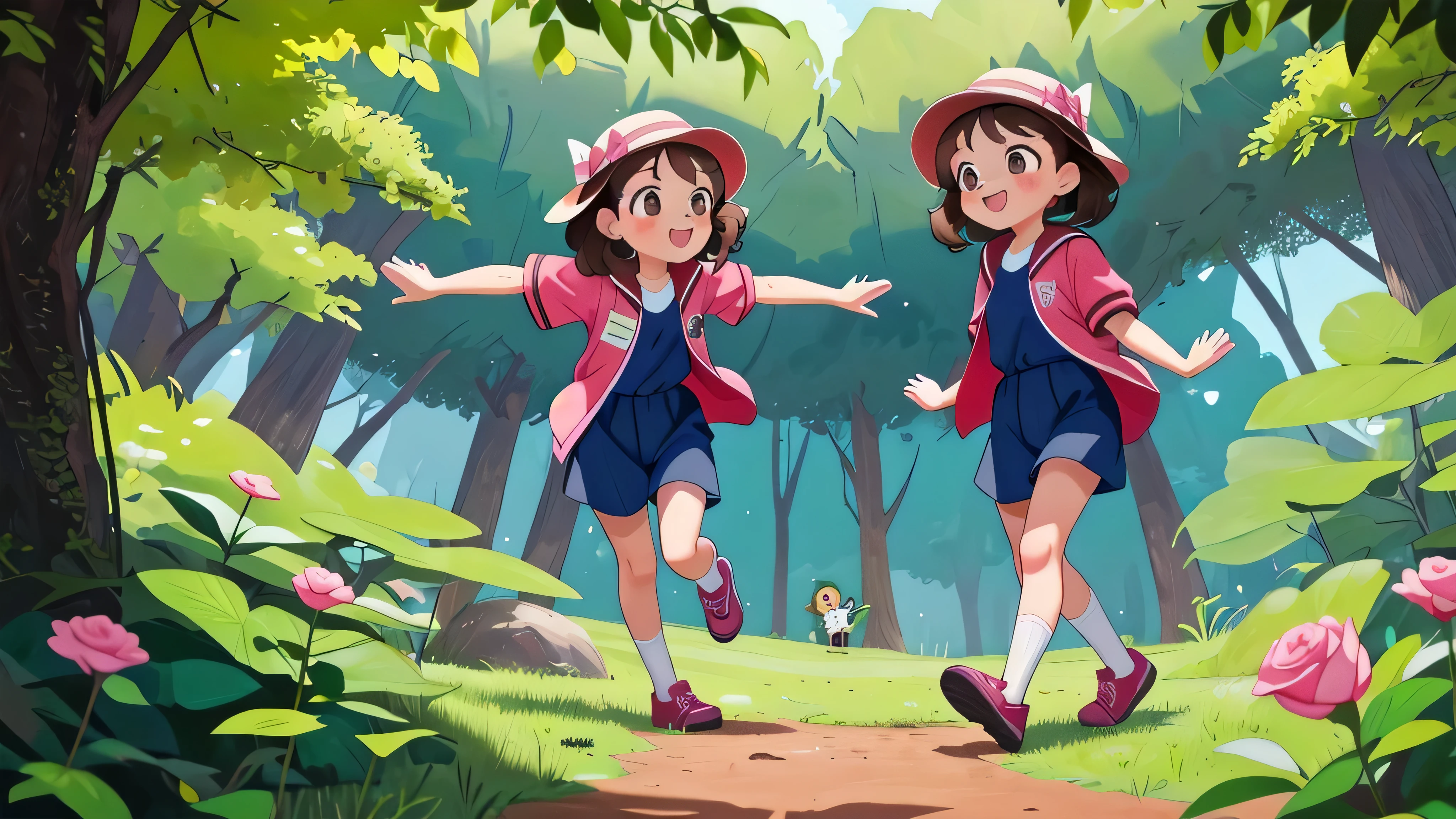 The twins have fun outdoors, learning about the nature and importance of physical activity. - (Two brunette twins, de 5 anos, roupas rosa) Elas aprendem sobre as cores enquanto pintam e exploram o mundo ao seu redor. (twin 11 year old girls)