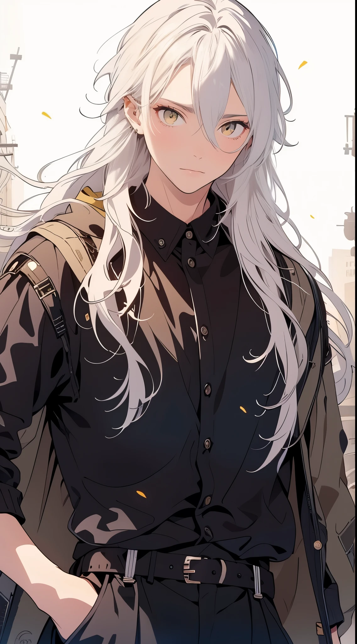 yellow eyes,Beautiful young man, white hair, long hair, high quality, amount of drawing, pixiv illustration