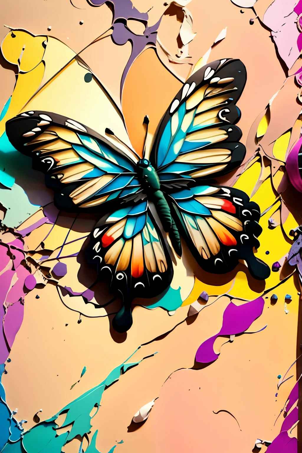 butterfly ,quilling de papel multidimensional, arte, chibi, Yang08k, lindo, colorida, obras-primas, maximum quality, Melhor qualidade, arte oficiale, lindo and aesthetic