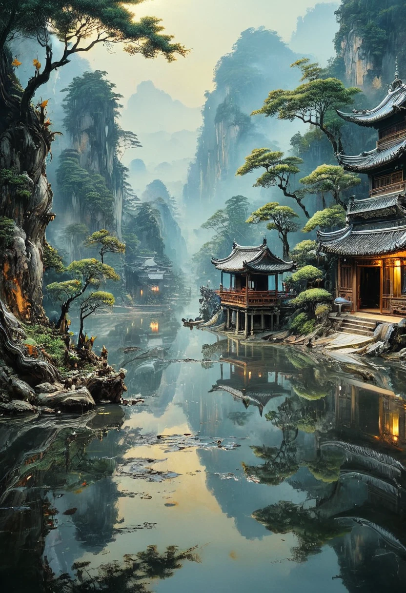 Reflection art, by kuang hong, (best quality, masterpiece, perfect composition, very aesthetic, ultra-detailed, intricate details:1.3)