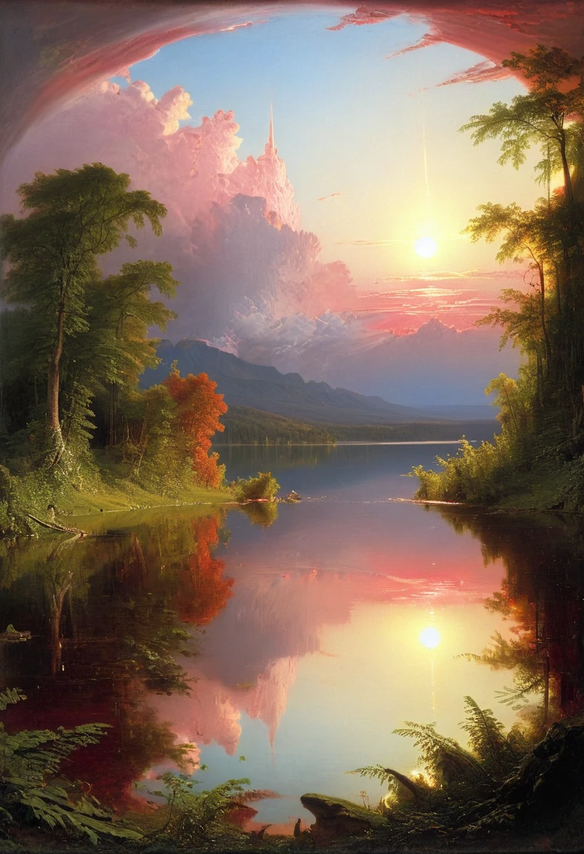 Reflection art, by Frederic Edwin Church, (best quality, masterpiece, perfect composition, very aesthetic, ultra-detailed, intricate details:1.3)