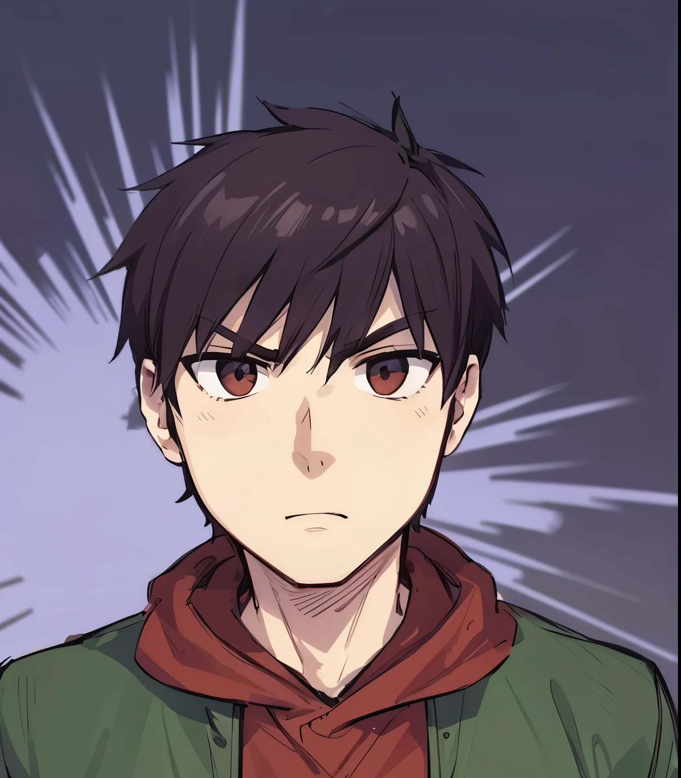 anime style, A guy squat at rooftop, outdoors, upper body, evil eyes, angry, brown eyes, devil, dark smoke, fire at city building, front view, focus on viewer, photo real, ultra detailed, masterpiece, ultra high quality, ultra high resolution, ultra realistic, ultra reflection, ultra lighting, detailed background, dramatic lighting, low key, dark tone, 8K