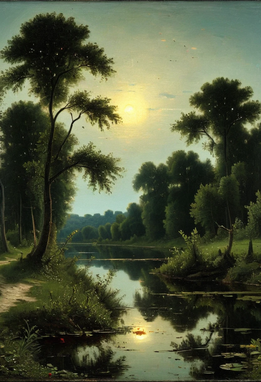 Reflection art, by Theodore Rousseau, (best quality, masterpiece, perfect composition, very aesthetic, ultra-detailed, intricate details:1.3)