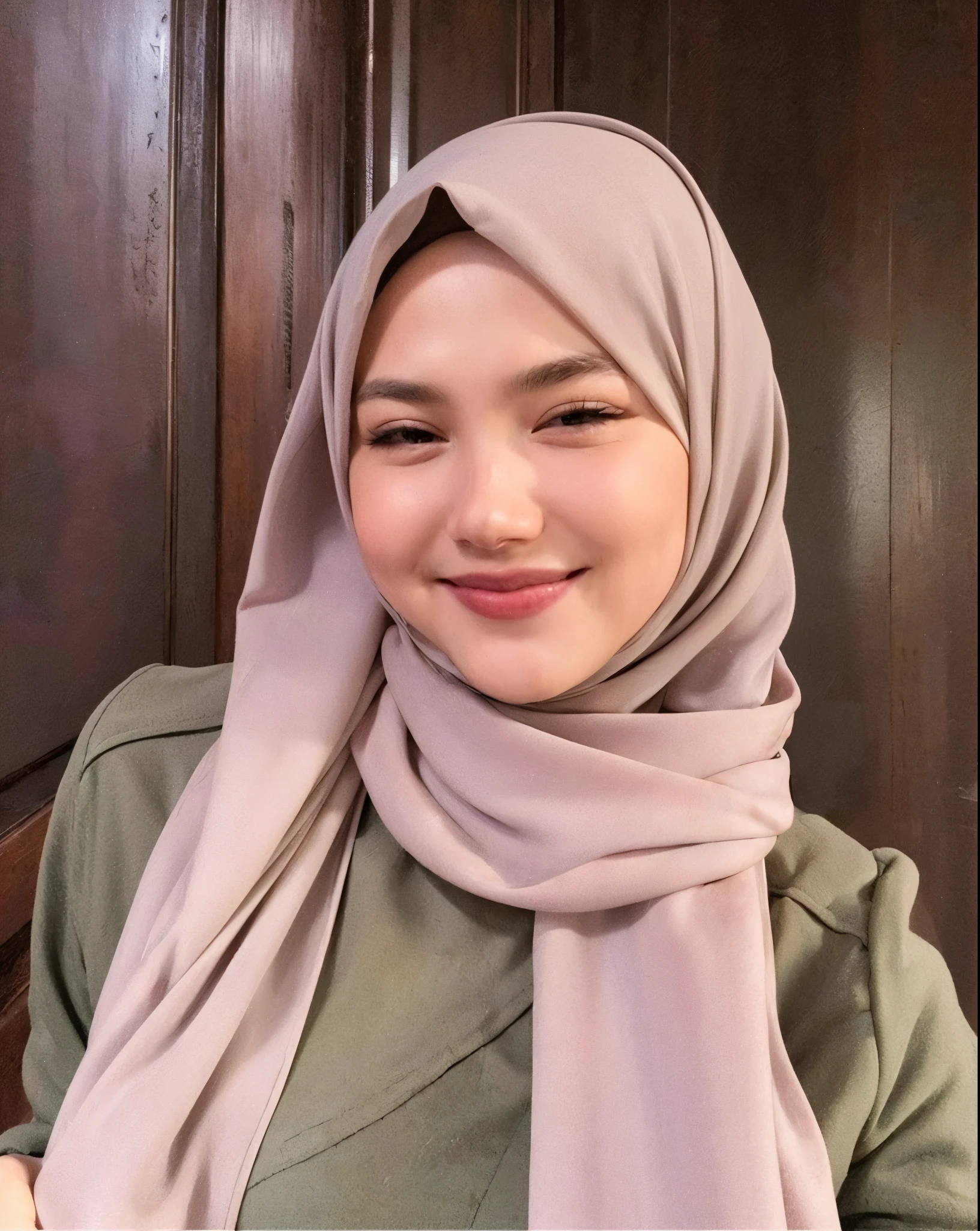 masterpiece, (ultra-high-definition portrait, vignet:1.4), Realistic, extremely detailed, CG unified, 8k, Clean lines, highly detailed, High-definition, raw color photos, she is smiling, Realistic portrait, Cinematic Light, Beautiful detailed, (1hijabgirl, indonesian:1.5), (165cm tall, big breasts with lips like she wants to kiss:1.5), Beautiful big breasts, breasts details, very tight, (Biggorgeous breast, Smiling:1.5), (Smiling, Big Breast:1.4), Close up of a girl in Beautiful clothes with errected nipple, biggorgeous breast, Soft smile, scarf, (Bombastic Side Eyes with curvaceous body:2), pose 4 of 1 6, Undress, No bra, (nipples that are clearly sticking out detail:1.2), Outdoors, high intricate detailed.
