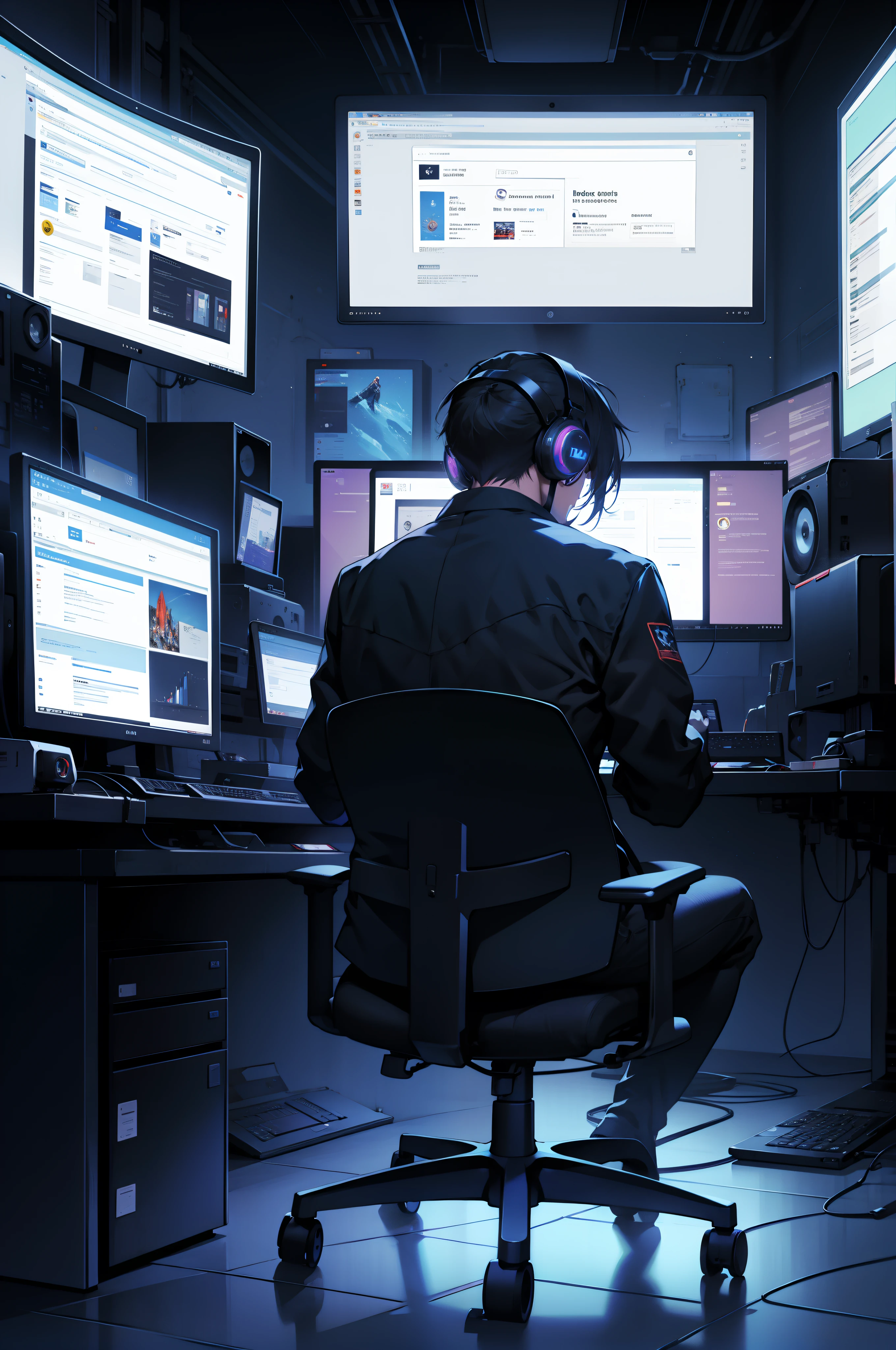 hacker,backs,illustratio,Multiple monitors
