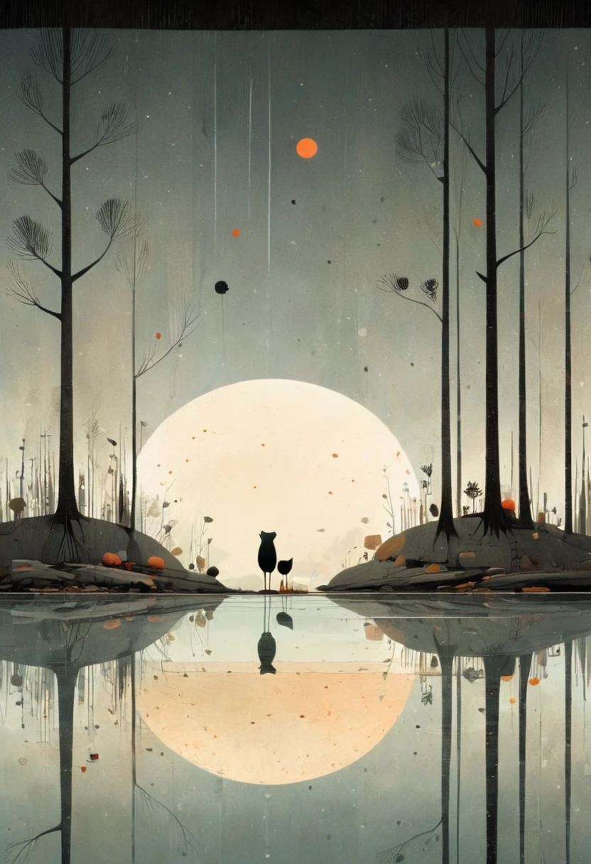 Reflection art, by Jon Klassen, (best quality, masterpiece, perfect composition, very aesthetic, ultra-detailed, intricate details:1.3)