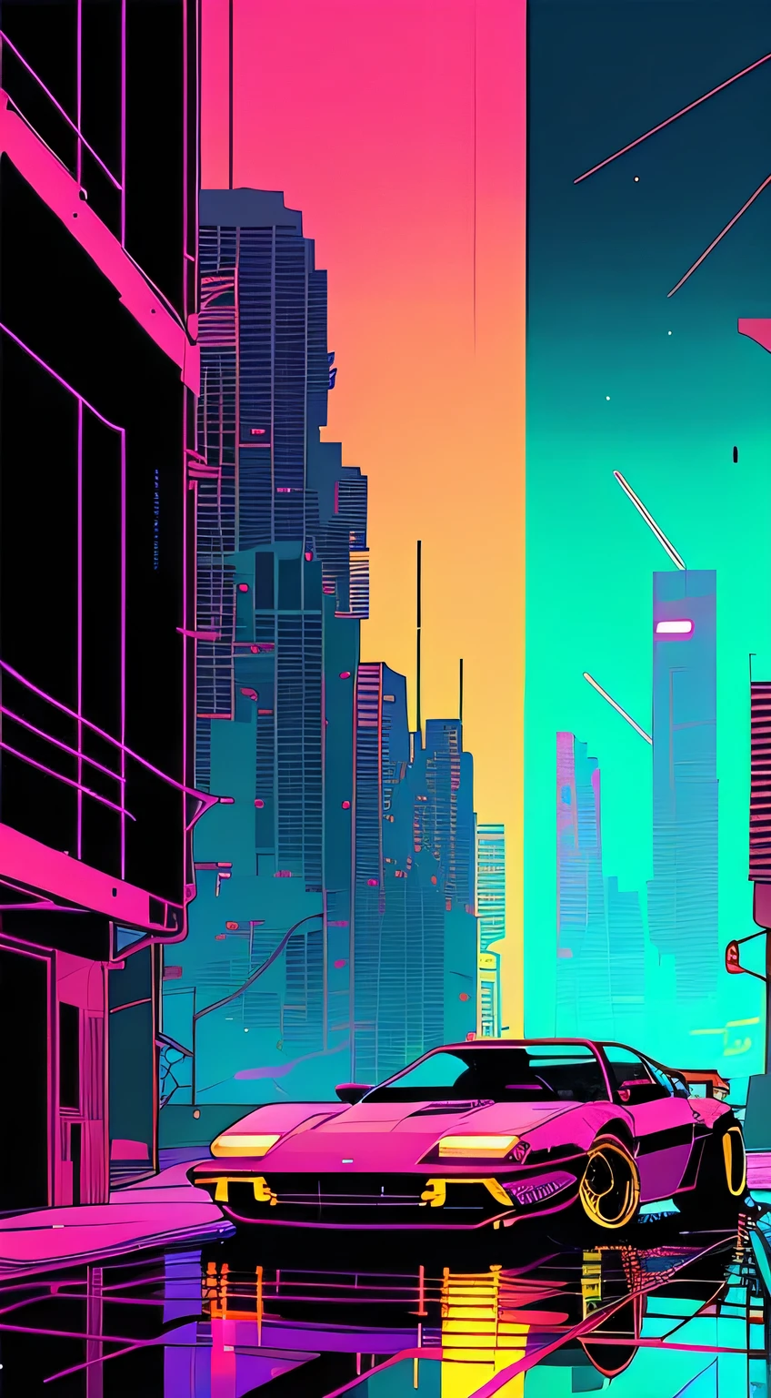 (nvinkpunk:1.2) Ferrari, Onda de luz, Sunset, intricado, Muito detalhado