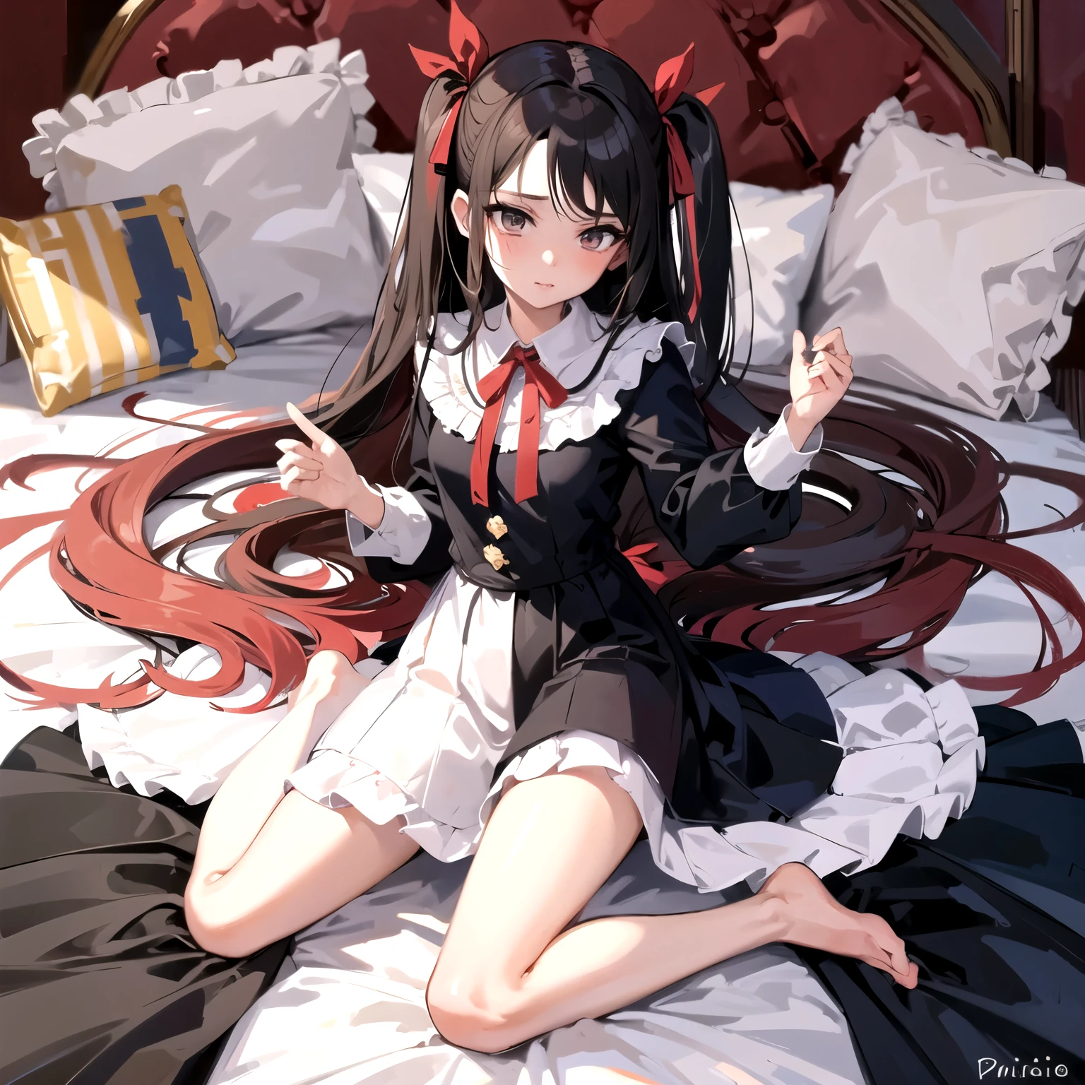 (masterpiece, high quality, best quality:1.3),
tohsaka_rin, long hair, two side up, ribbon, hair ribbon, parted bangs
lyingpose, lying, feet up, above, full body, soles
extremely detailed, extremely intricate, fine texture, Extremely high-resolution details, detailed hair, sharp focus, tohsaka_rin, long hair, two side up, ribbon, hair ribbon, parted bangs