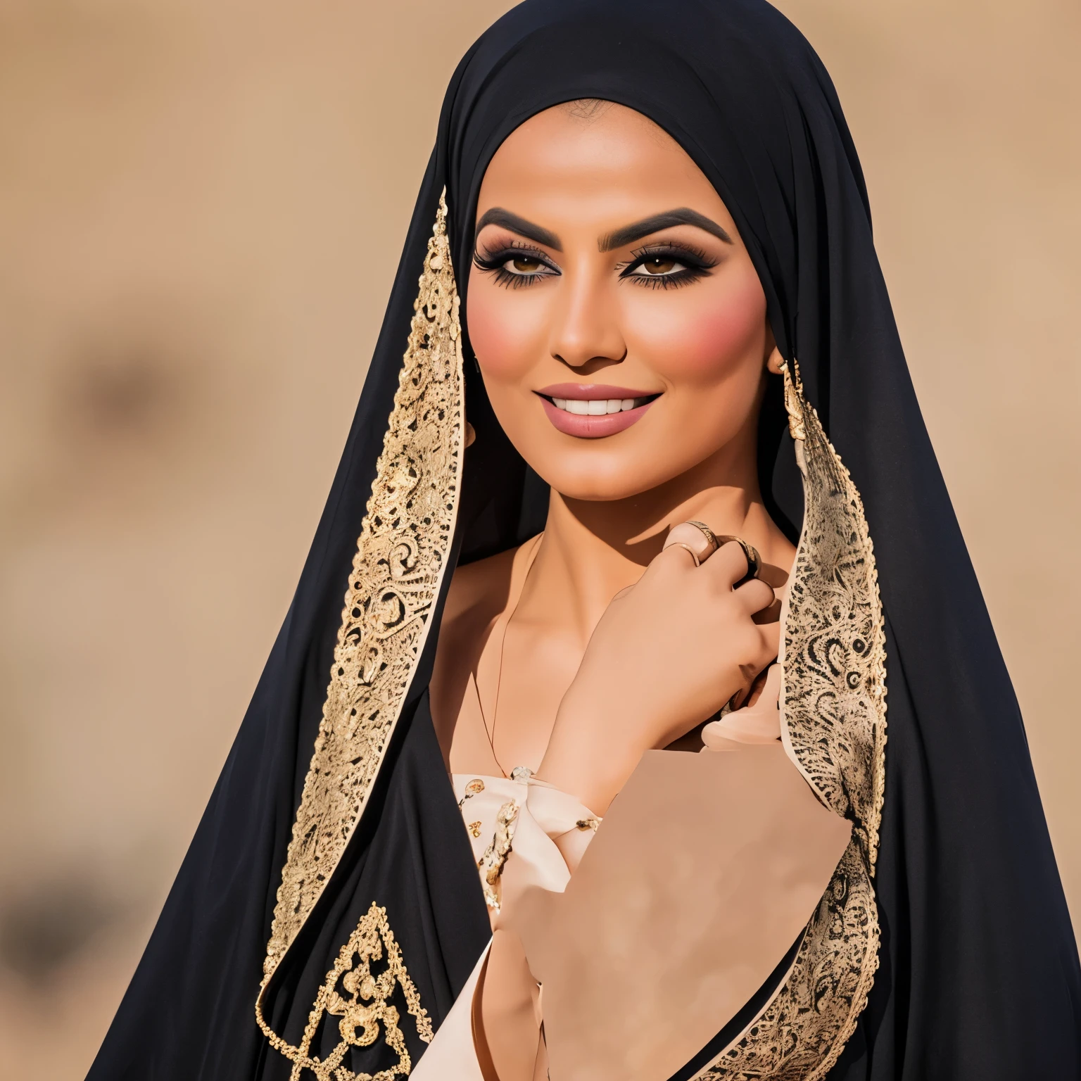 As the camera lens focused on her, the 28-year-old Arab beauty stood poised and confident, ready to captivate with her striking features. Her almond-shaped eyes, dark and mysterious, held a depth that seemed to whisper secrets of centuries past. Framed by thick, luscious lashes, they shimmered with a hint of bronze, reflecting the subtle play of light around her.
Her olive-toned skin glowed with a natural radiance, kissed by the sun of her homeland. Smooth and flawless, it carried the warmth of the desert sands, inviting to touch yet guarded by an air of enigma. High cheekbones sculpted her face elegantly, casting subtle shadows that accentuated her ethereal beauty.
Dark, glossy waves cascaded down her back, each strand seemingly infused with the essence of midnight. They caught the light with a sheen that whispered of untold stories, cascading in gentle waves around her shoulders as if reluctant to stray too far from her captivating presence.
Her lips, full and inviting, curved into a serene smile that held a touch of mystery, as if inviting the beholder to unravel the secrets hidden within. Adorned in a soft shade of rose, they seemed to echo the hues of a desert dawn, delicate yet resolute.
Draped in elegant attire that blended tradition with modern flair, she exuded an aura of timeless grace. Her posture spoke of confidence and poise, every movement deliberate yet fluid, as if choreographed by the whispers of the wind.
In that moment, frozen in time by the click of the camera, she stood as a vision of beauty and strength, a testament to the timeless allure of Arab features and the captivating power of a woman comfortable in her own skin.
