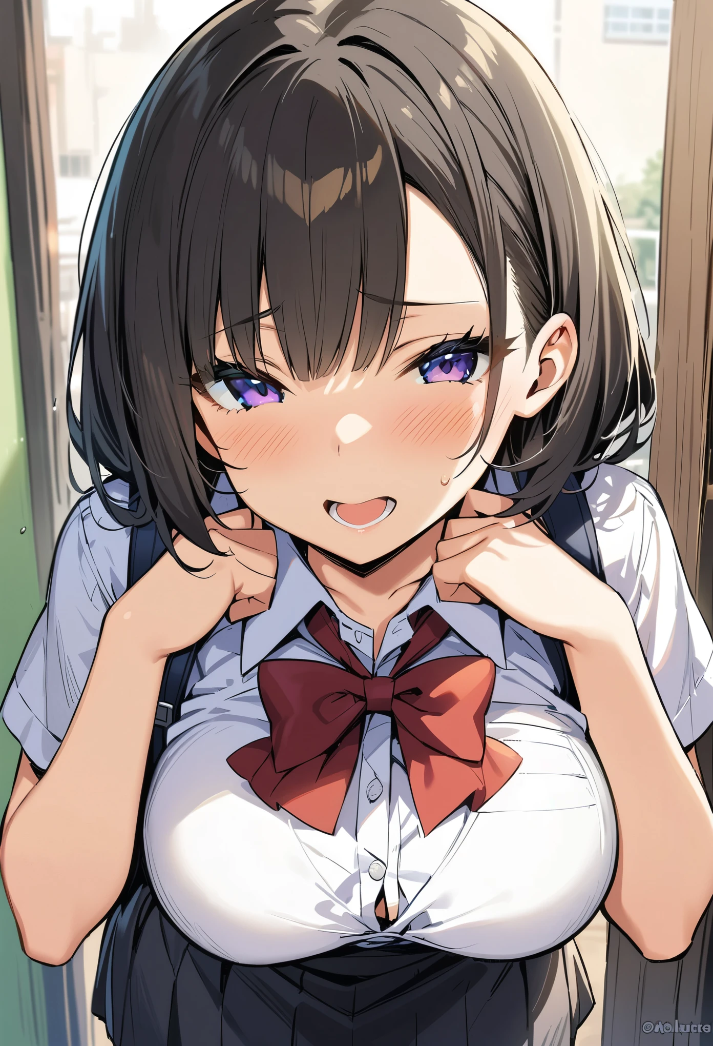 (best quality:1.2),ultra-detailed,highres,masterpiece,1girl , 1boy,male kid,huge tit，blush, medium breasts,JK ,school uniforms
