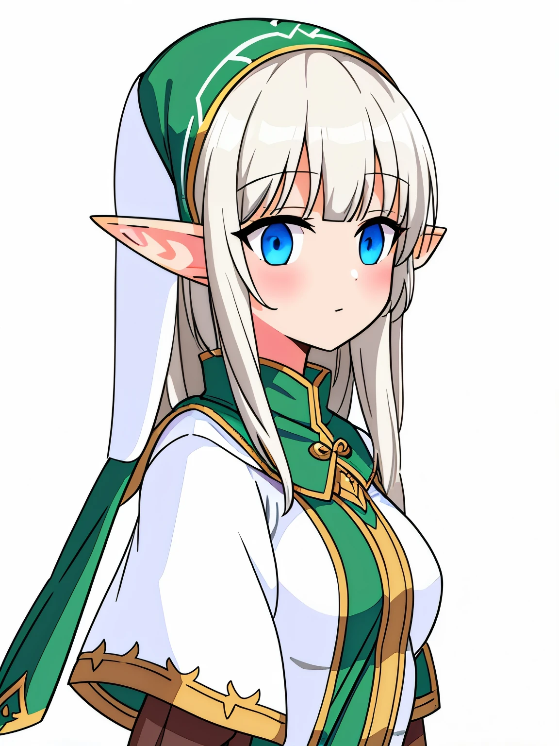 (elf girl:1.2), (fantasy adventurer white clothes:1.0), (white background:1.3)