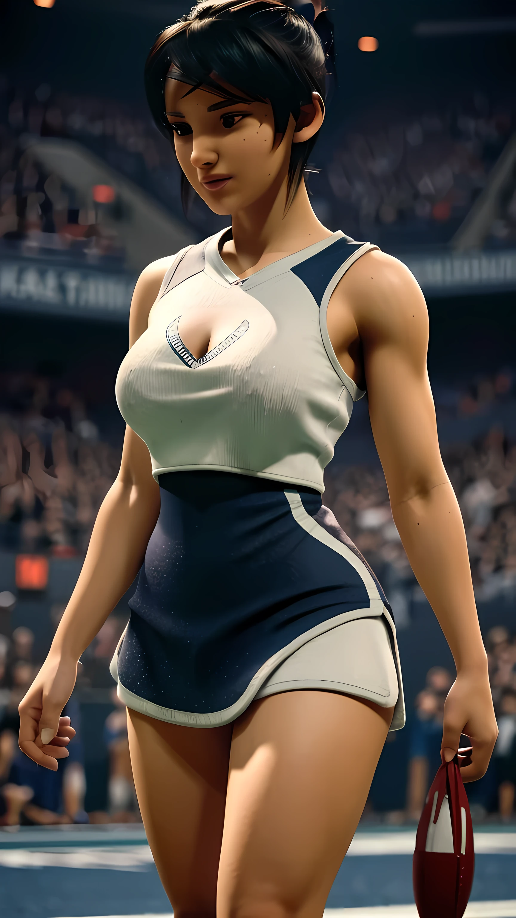 Kena, full body, cheerleader outfit, football stadim, pum-pums, (best quality), (ultra detailed), (8k, 4k, intricate), (highly detailed:1.2), (masterpiece),((ultra-detailed)), (highly detailed CG illustration), (best quality:1.2),realistic8K UHD,High definition,High quality texture, (breast:1.5),