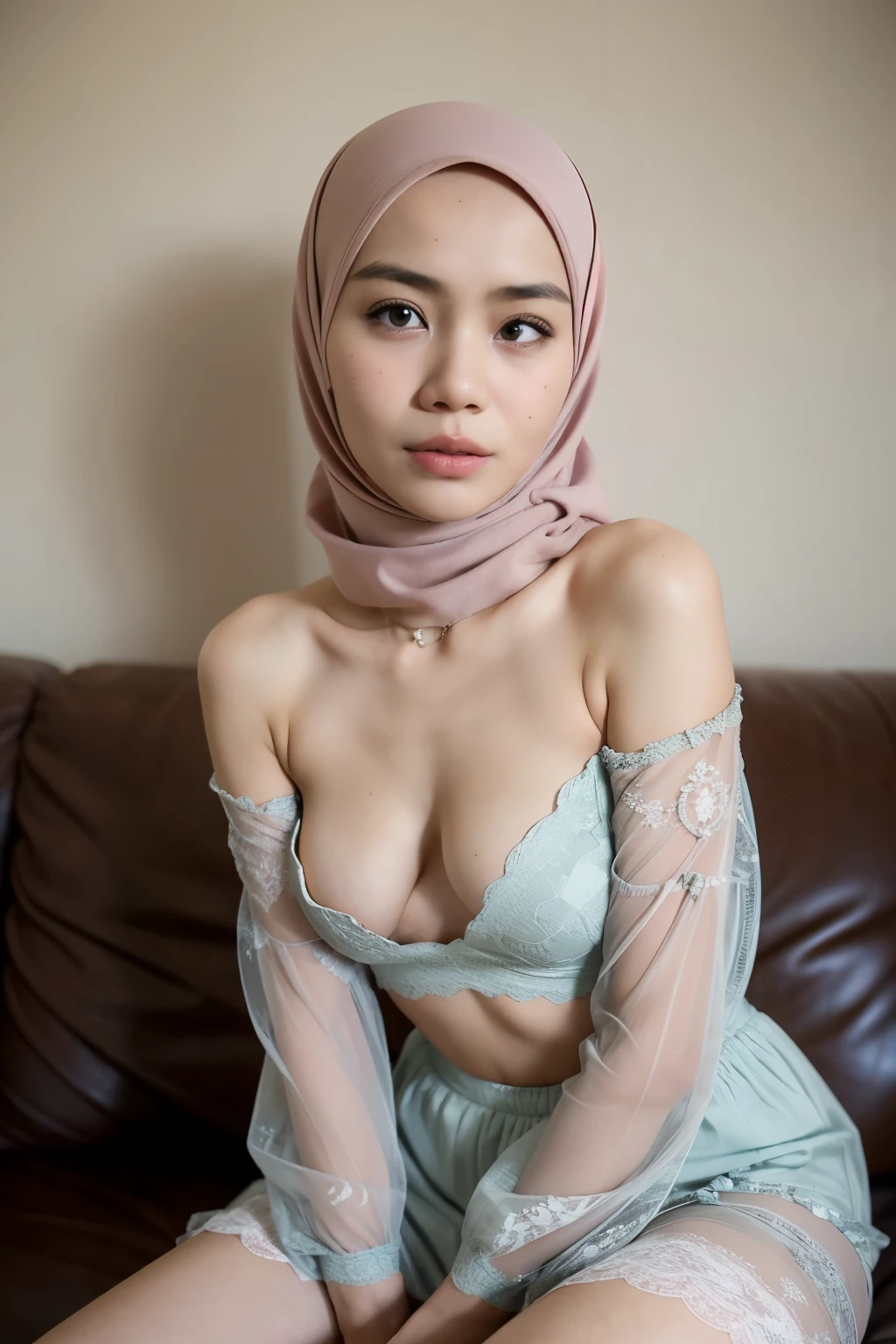 ((Flat Chest)), Naked, Angry pose, Angry face, (((HIJAB MALAY GIRL))), masutepiece, High quality, UHD 45K, Realistic face, Realistic skin feeling , A Japanese Lady, 8 , , Very cute and baby-like face, (((FLAT CHEST))), (MATRIX WORLD), ((look In front  at the camera and SADNESS)), ((())), (((CUTE GIRL))), ((BROWN PASTEL LIPS)), ((PASTEL LACE)), ((CHUBBY)), ((UNDRESS)). Brown, Flat Chest, Wearing G-String. Sitting