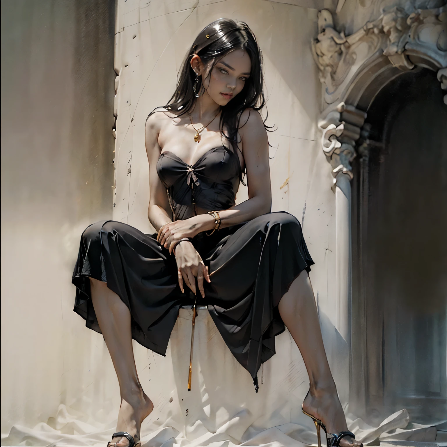 ((Alone, 1 girl 16+, sitting in front of the viewer plays the cello), (black transparent dress), (sexy, erotic), spreading her legs wide, plays the cello right in front of the viewer))_((Tender scarlet lips), (straight black hair - long, cascading hair), (wet straight hair))_((Stylization; clear line, clear stroke, high-quality linear drawing, shading))_((Simple color palettes), (color fill, richness of colors, saturation, harmony, balance), (pastel colors, pure colors), (classic-surrealism))_((Sexy, erotic), (simple, minimal accessories), (necklace and thin rings made of silver or gold), (simple bracelets, unusual design, simple silhouettes), (erotic style),(NSFW))_((Background),(abstract minimalism), (stunning abstract flowers-cubism), (lilies, extremely unusual, long stems - large stems))_ ((Masterpiece, highest quality), (clear frame, soft shadows, contrasting light), (warm range of colors, golden light, contrasting light with cold side lighting, expressing volume and shape))_ ((Stylized digital painting), ( soft clear shapes, wide strokes, attention to detail), (clear elegant line, color fill))_((High quality, 4K | Ultra HD | Full HD, cinematic rendering)).