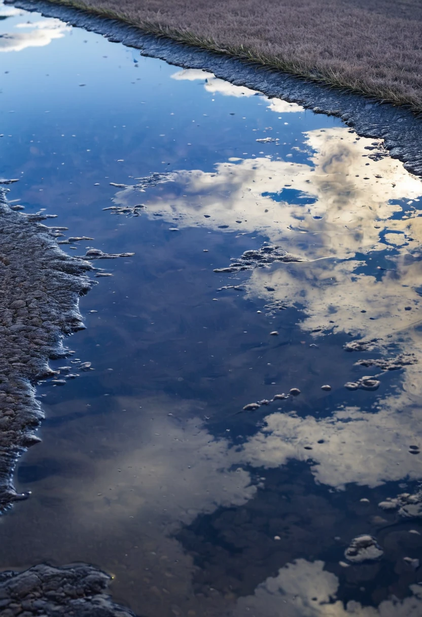 Reflection of thunder fron puddle