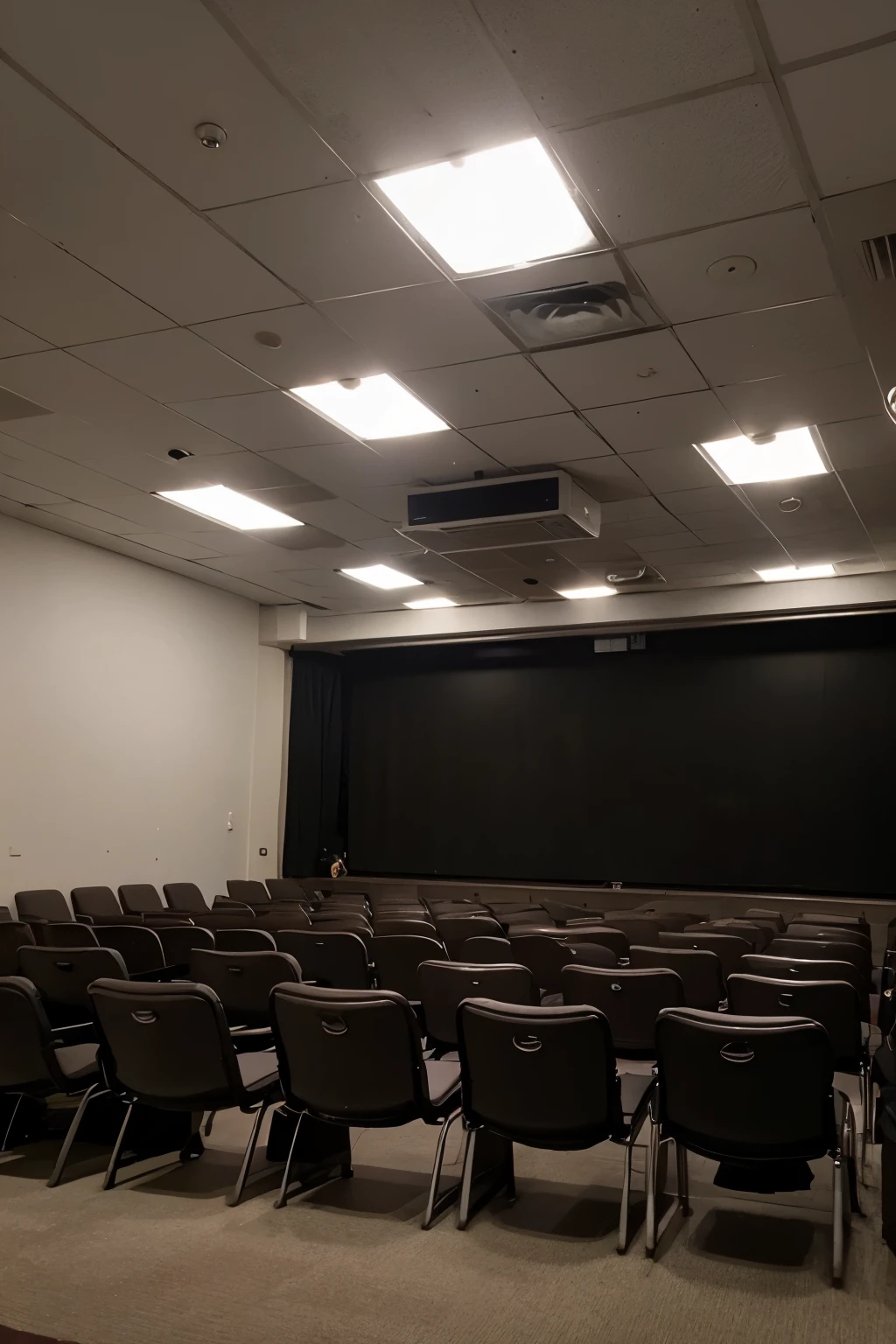 Simple college auditorium, decorado com led AZUL, gray textured panel and grayish brown color decorations