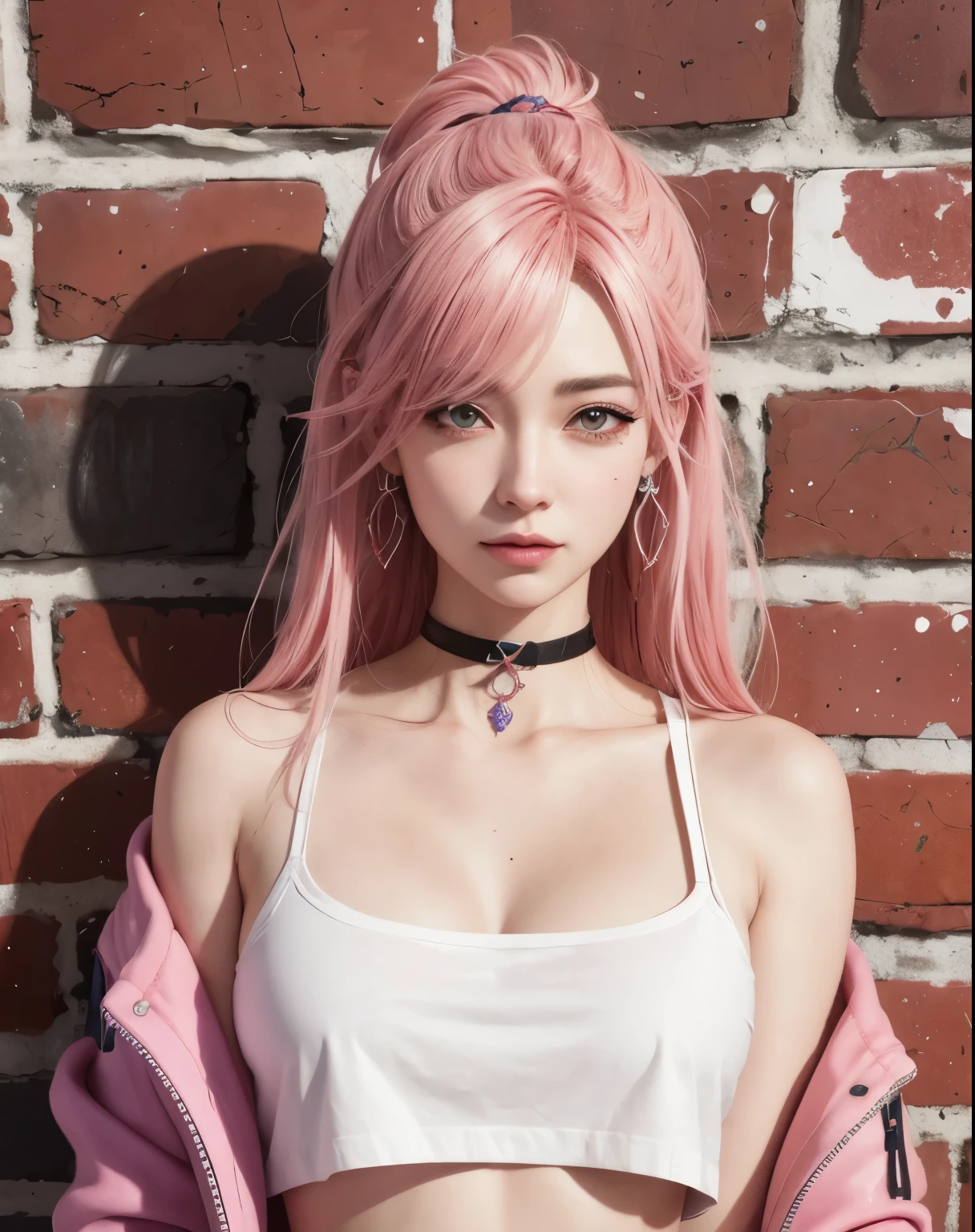 Mujer araffada con cabello rosado y un top blanco posando para una foto., anime realista artstyle, estilo de realismo anime, anime realista 3 d style, anime realista art style, hyper anime realista, photoanime realista girl render, chica anime joven realista, photoanime realista, chica anime en la vida real, anime realista, estilo animado. 8K, anime 3d realista