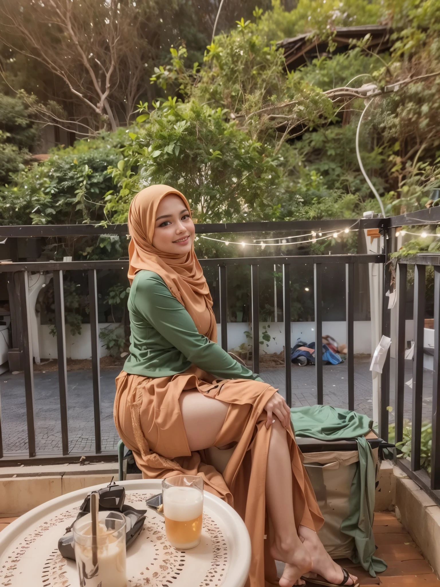 masterpiece, (ultra-high-definition portrait, vignet:1.4), Realistic, extremely detailed, CG unified, 8k, Clean lines, highly detailed, High-definition, raw color photos, she is smiling, Realistic portrait, Cinematic Light, Beautiful detailed, (1hijabgirl, indonesian:1.5), (165cm tall, big breasts with lips like she wants to kiss:1.5), Beautiful big breasts, breasts details, very tight, (Biggorgeous breast, Smiling:1.5), (Smiling, Big Breast:1.4), Close up of a girl in Beautiful clothes with errected nipple, biggorgeous breast, Soft smile, scarf, (Bombastic Side Eyes with curvaceous body:2), pose 4 of 1 6, Undress, No bra, (nipples that are clearly sticking out detail:1.2), Outdoors, high intricate detailed.
