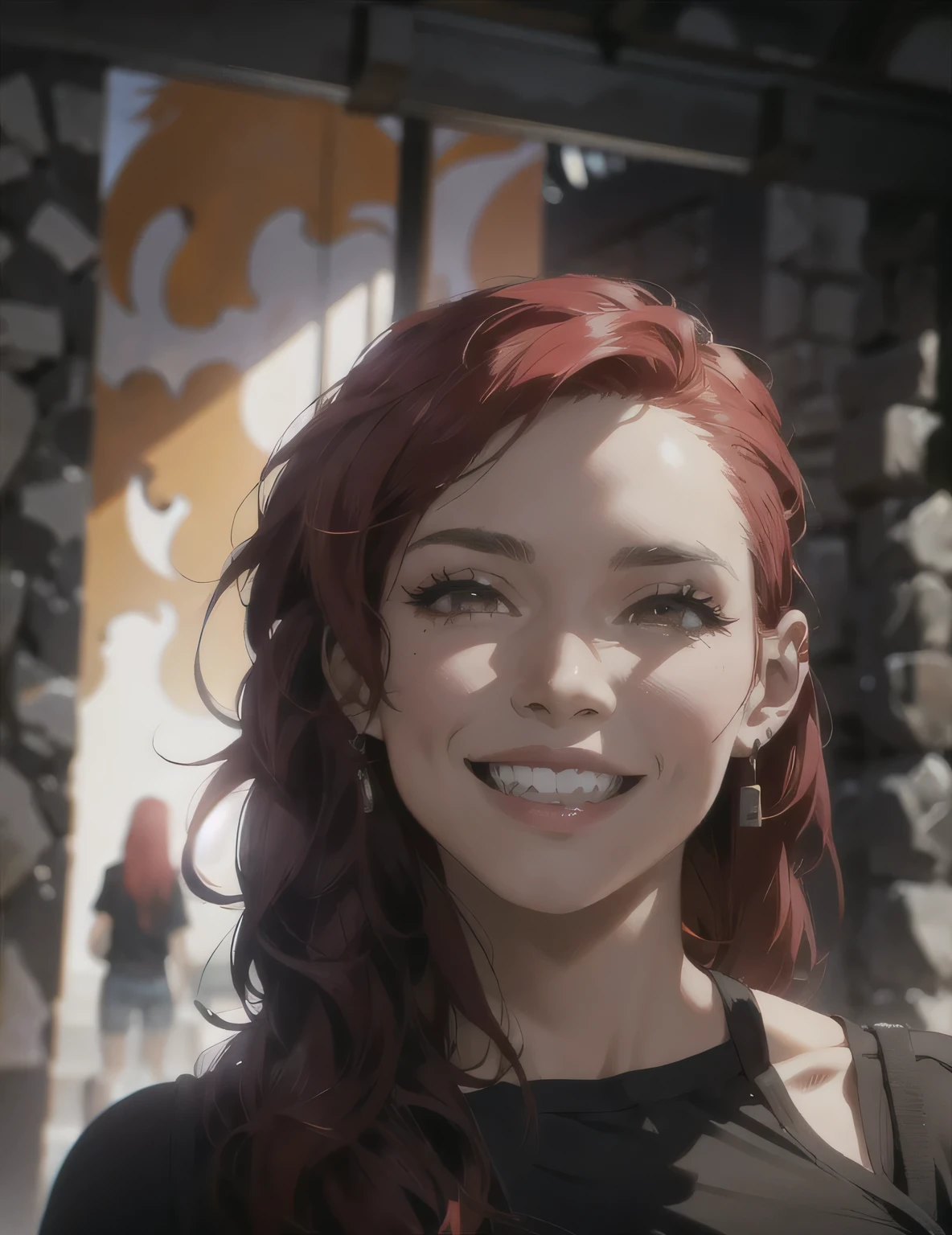 smiling woman with red hair and a black top holding a banana, malika favre, fernanda suarez, magalie villeneuve, sanja stikovic, estefania villegas burgos, virginie ropars, portait image, julia fuentes, sandra chevier, portrait image, caroline gariba, elena masci, magdalena radziej