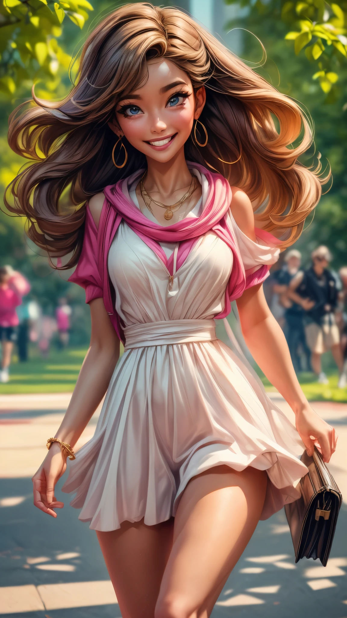 (best quality,4k,8k,highres,masterpiece:1.2),ultra-detailed, College Girl walking around college campus, strutting her stuff, Smiling and laughing, Flirting with the viewer, HDR, 8k, absurdres, cinestill 800, sharp focus, add_detail:3 (solo woman)