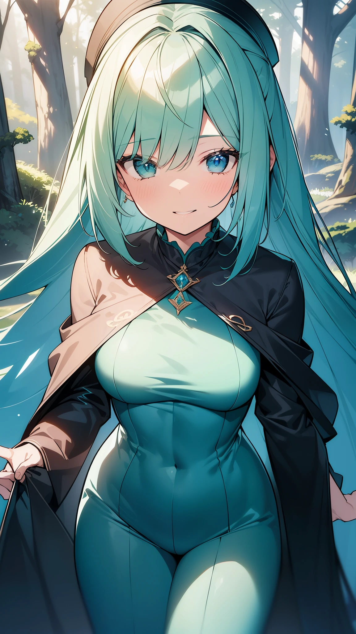 happy girl, in the center, looking at camera, approaching perfection, dynamic, (with shades of blue ((forest green 1.5)))), very detailed, digital painting, artステーション, コンセプトart, Smooth, sharp focus, figure, art:Carne Griffith and Vadim Kashin, detailed face, 4k