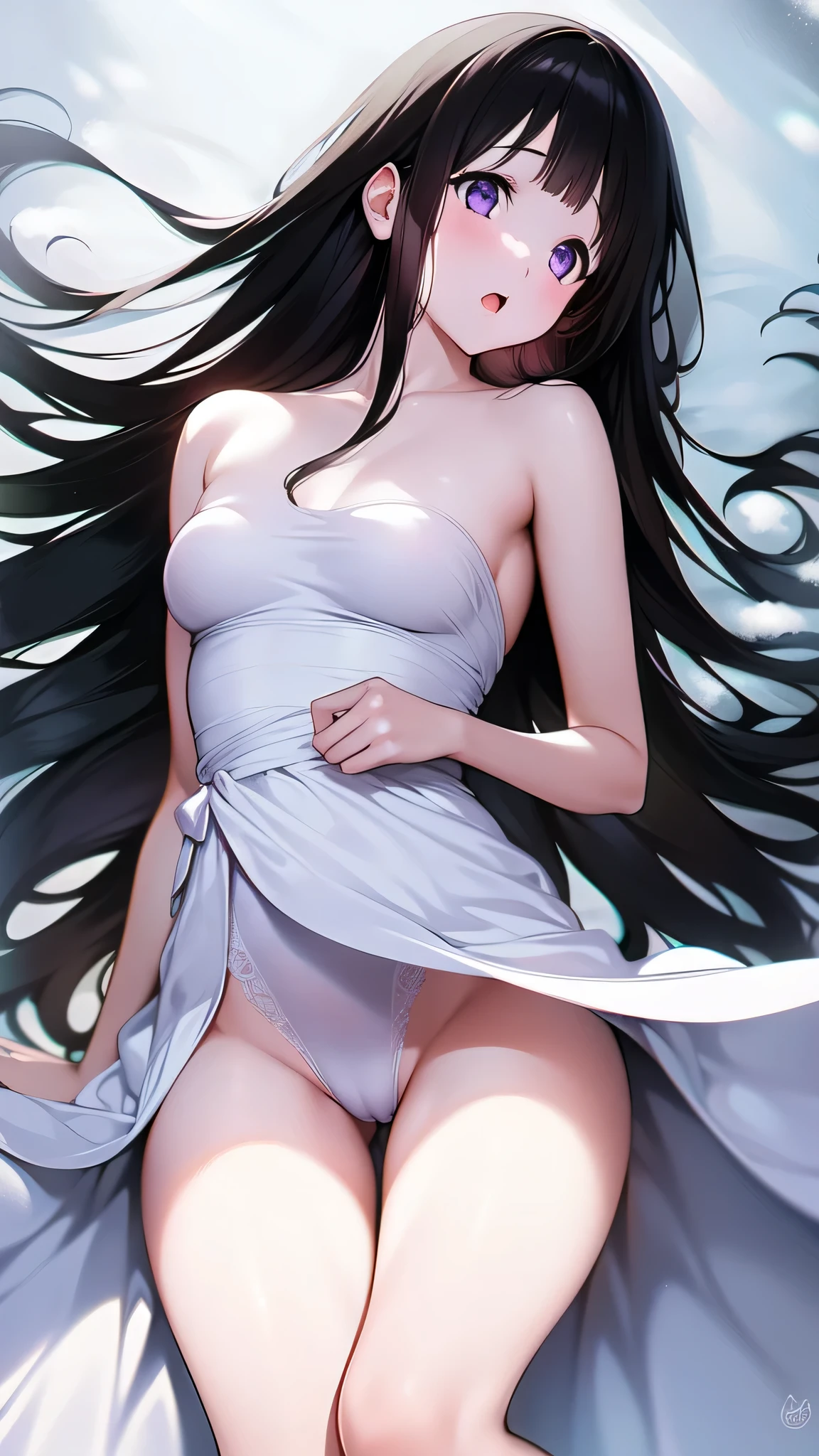 The stunning Chitanda Eru, purple eyes, black hair, Naturally straight hair, straight bangs, extremely refined, a girl,adult face,Open your mouth slightly,flowing long hair,Peerless beautiful girl, dreamlike,Slim,soft, (Sensual), (kawaii), dream quality, white dress,Driving the excavator on the excavator,Audience facing one side,transparent skirt,flowing skirt,bare neck,naked ass,bare shoulders,Clavicle exposed,bare breasts,Bare thighs,camel toe,snow white skin,show your hands, delicate face, thin waist, soft curves, Real light and shadow, Super fine, 4K, move naturally, ultra high resolution, (masterpiece:1.2, best quality), (Exquisite and beautiful eyes: 1.2), (Beautiful and delicate face)
