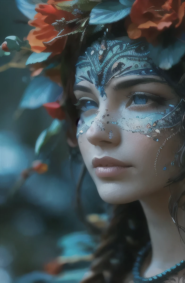mulher arafada com maquiagem azul e laranja e capacete de flores, lindo retrato de fantasia, fotografia de fantasia, arte de fantasia digital ), retrato de fantasia, fantasia arte behance, beautiful retrato de arte de fantasia, arte de fantasia hiperrealista, linda arte digital, lindas fotos de avatares, arte digital de fantasia, Mulher fantasia, linda arte digital, retrato de arte de fantasia, breathtaking fantasy art, arte de fantasia digital