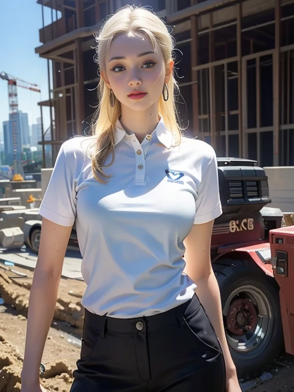 (best quality, 8k, highres, photorealistic:2.0), (solo, one girl:2.0),(lighting: front),(lighting: strong),(ultimate beautiful girl:2.0),(shiny skin),(oily skin),(blonde hair:1.5),(long hair:1.5),(beauty:2.0),Blush brown makeup , dark eye makeup , use pink glossy lipstick,(big beady eyes girl:1.5),(thin girl:1.5),(baby face girl),(sex appeal:1.7),(sweet smelling girl),(Photographed at a civil engineering construction site:1.8),(Wearing cargo pants:1.5),(Wearing a polo shirt:1.5),(she works for low wages:1.5),(she has a nice smile),(she is very sociable),(from a very poor family:1.5),(virgin girl),(She is a secret pervert.),(she covertly lewd),(she looks so erotic),(Preserve virginity for devout Christians),(sweating from exercise:1.5),chuuChloe,