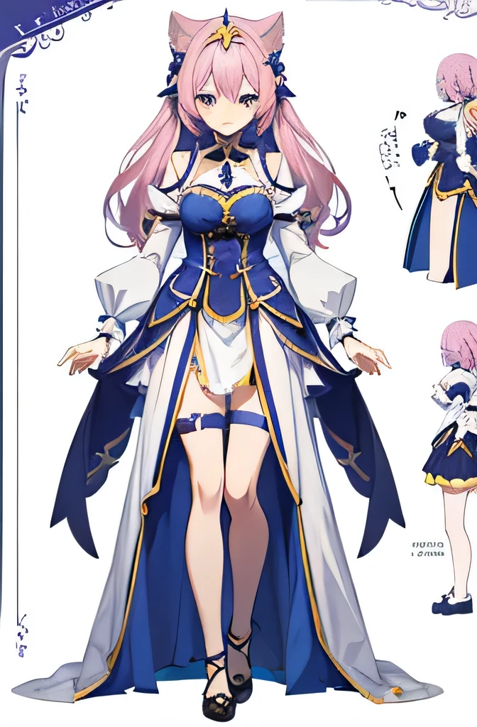 White(Character design sheet, front, return, ~ ~ side, same characters), returnground is simple, , Big Breasts, 大人のwoman, Thick eyebrows, Narrow waist, Beautiful pink hair, semi-long, (masterpiece), ((Highest quality)), (Very detailed),woman, (Beautiful Eyes)), 緻密でBeautiful Eyes, Beautiful and detailed face, Five Fingers, Fabric Shading, Perfect Anatomy,