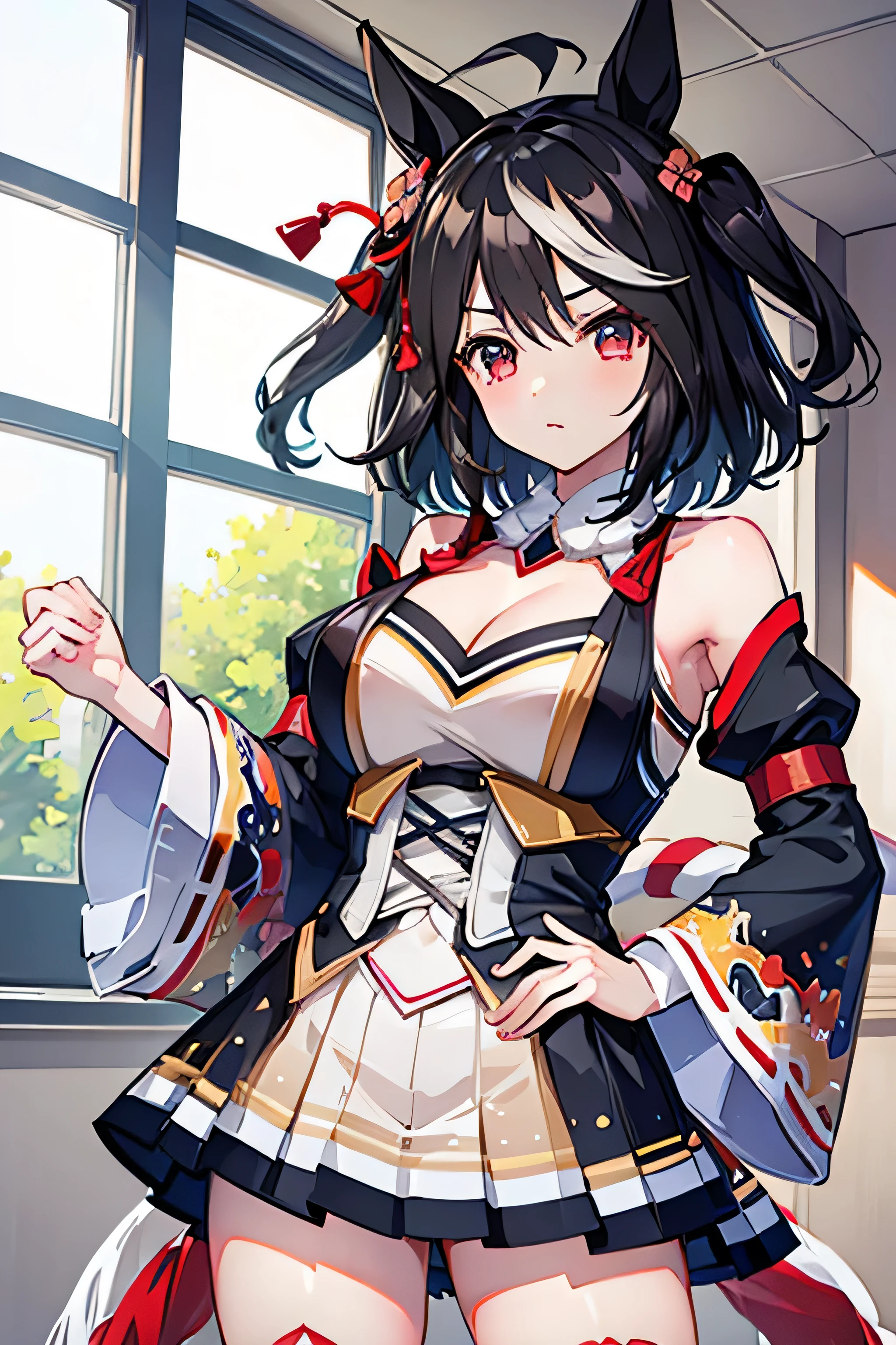 Masterpiece Top Quality Kitasan Black Fair Skin Beautiful Skin Thighs Chest Realistic Texture Real Light Reflection Gloss Top Grade Cleavage Cute Attractive Uma Musume Perfect Costume Kitasan Black&#39;s competitive uniform