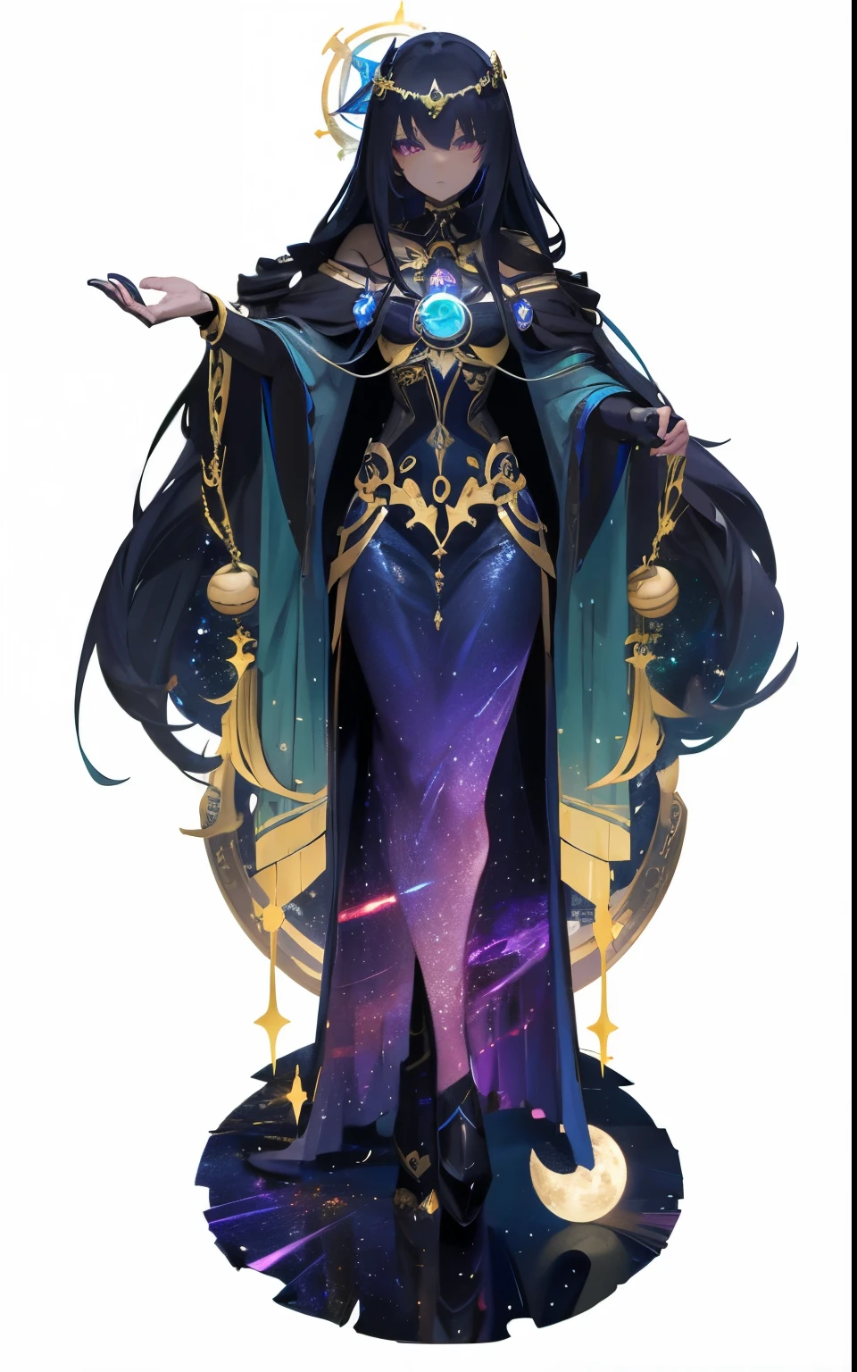 One is wearing a skirt、Masked woman,Can't see face clearly,Anime art nouveau universe display, moon goddess, astral dress, dark astral dress, Astral Witch Clothes, Cosmic hair anime girl, galaxy goddess, Moon themed clothing, goddess in heaven, space goddess, goddess of space and time, Winged cosmic horror entity, moon goddess, A goddess the size of the Milky Way
