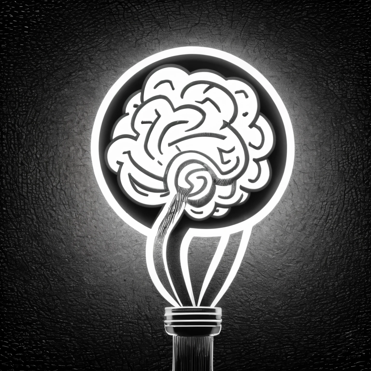 A brain that looks like a light bulb as a company logo, keep it monochrome, allow white spacing