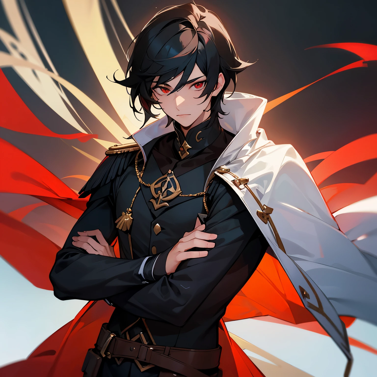 An 18 year old young man with black hair and red eyes, estatura mediana, delgado y piel clara , conociendo a  otro chico alto de cabello negro ojos amarillos , chaqueta de cuero, gays