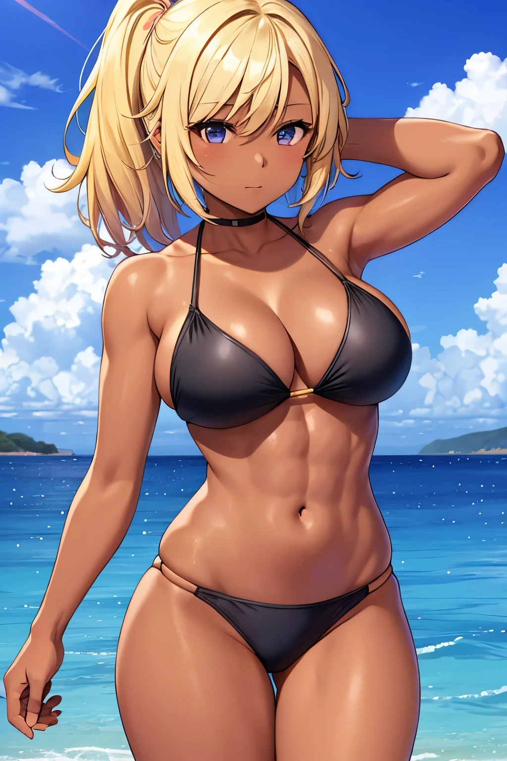 Beautiful girl, blonde, dark skin, abs, bikini, sexy,