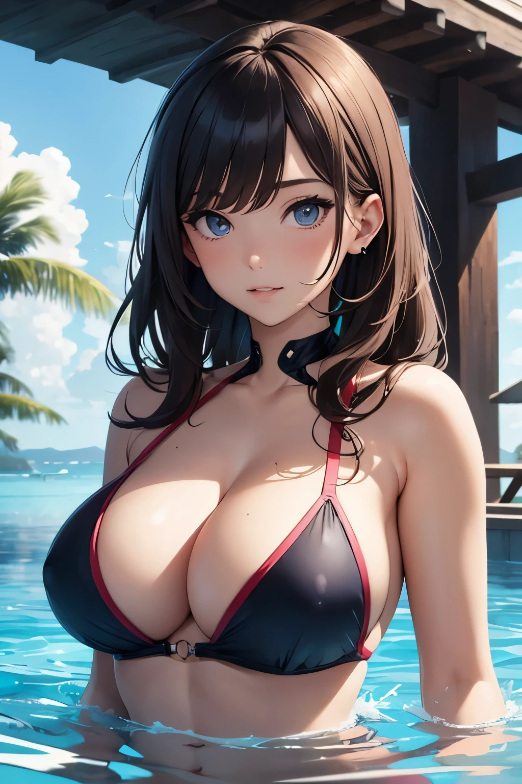 Beautiful girl, sunken, swimsuit, big breasts, cleavage, sexy,
