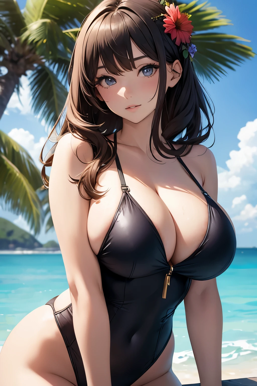 Beautiful girl, sunken, swimsuit, big breasts, cleavage, sexy,